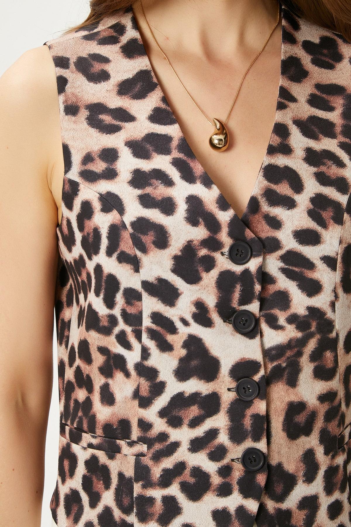 Kadın Style Leopar Astarlı Dokuma Yelek