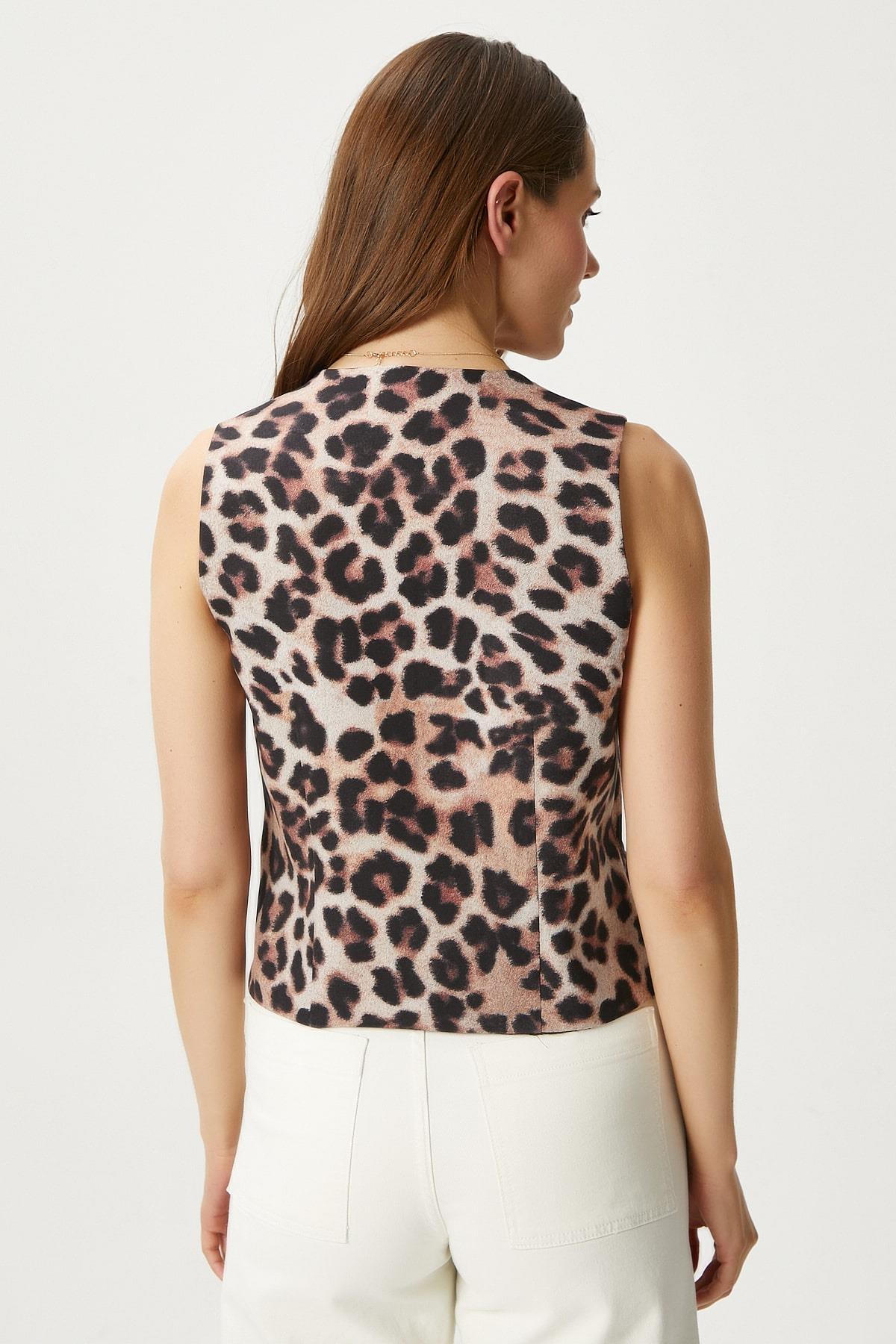 Kadın Style Leopar Astarlı Dokuma Yelek