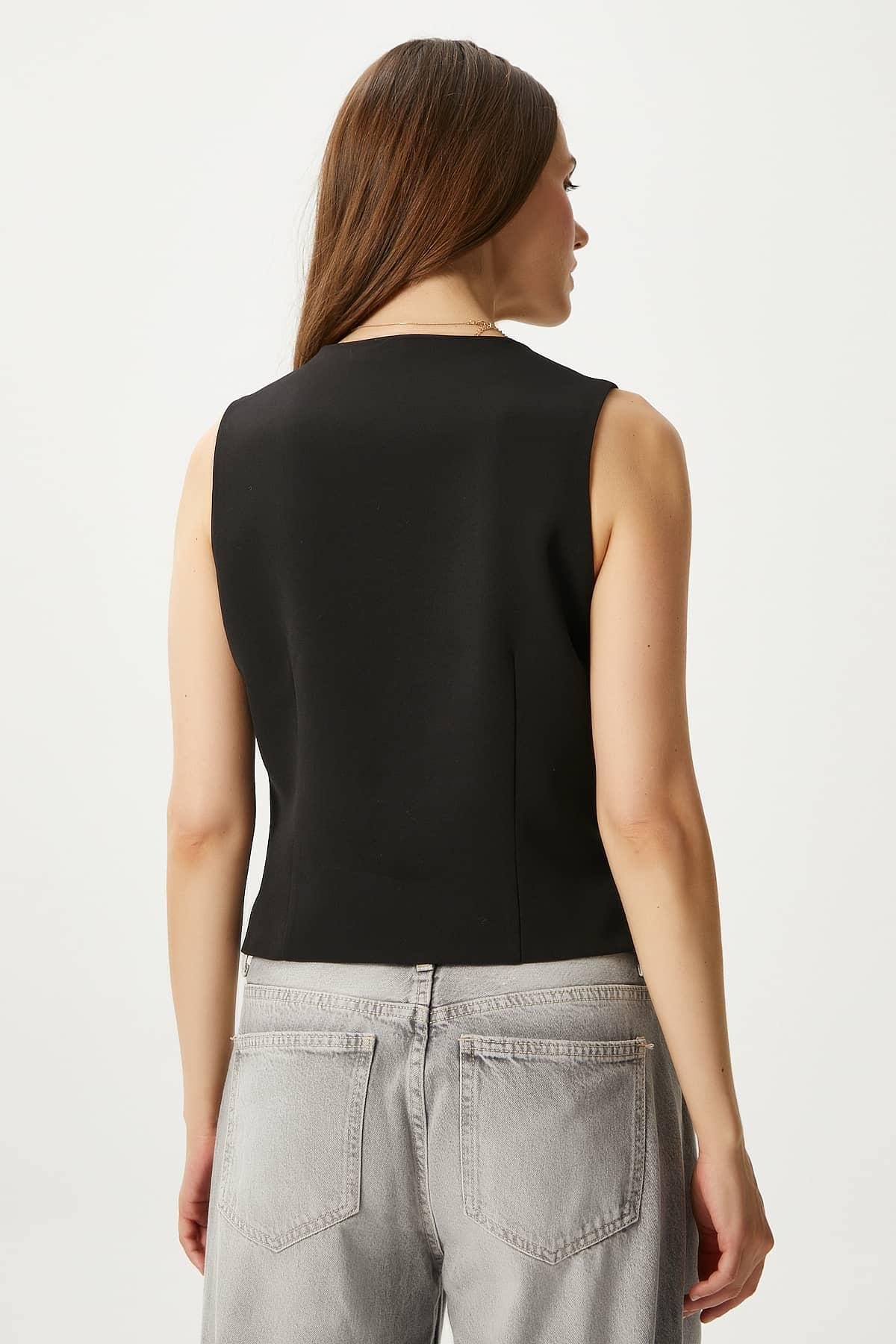 Kadın Style Siyah Astarlı Dokuma Yelek