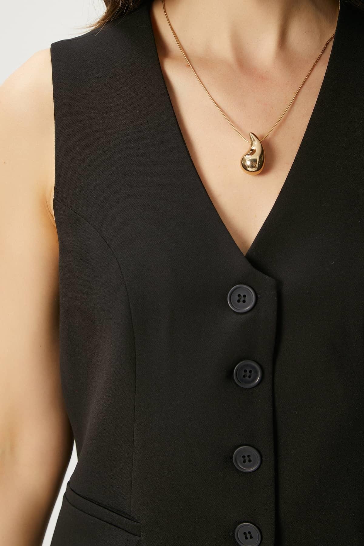 Kadın Style Siyah Astarlı Dokuma Yelek