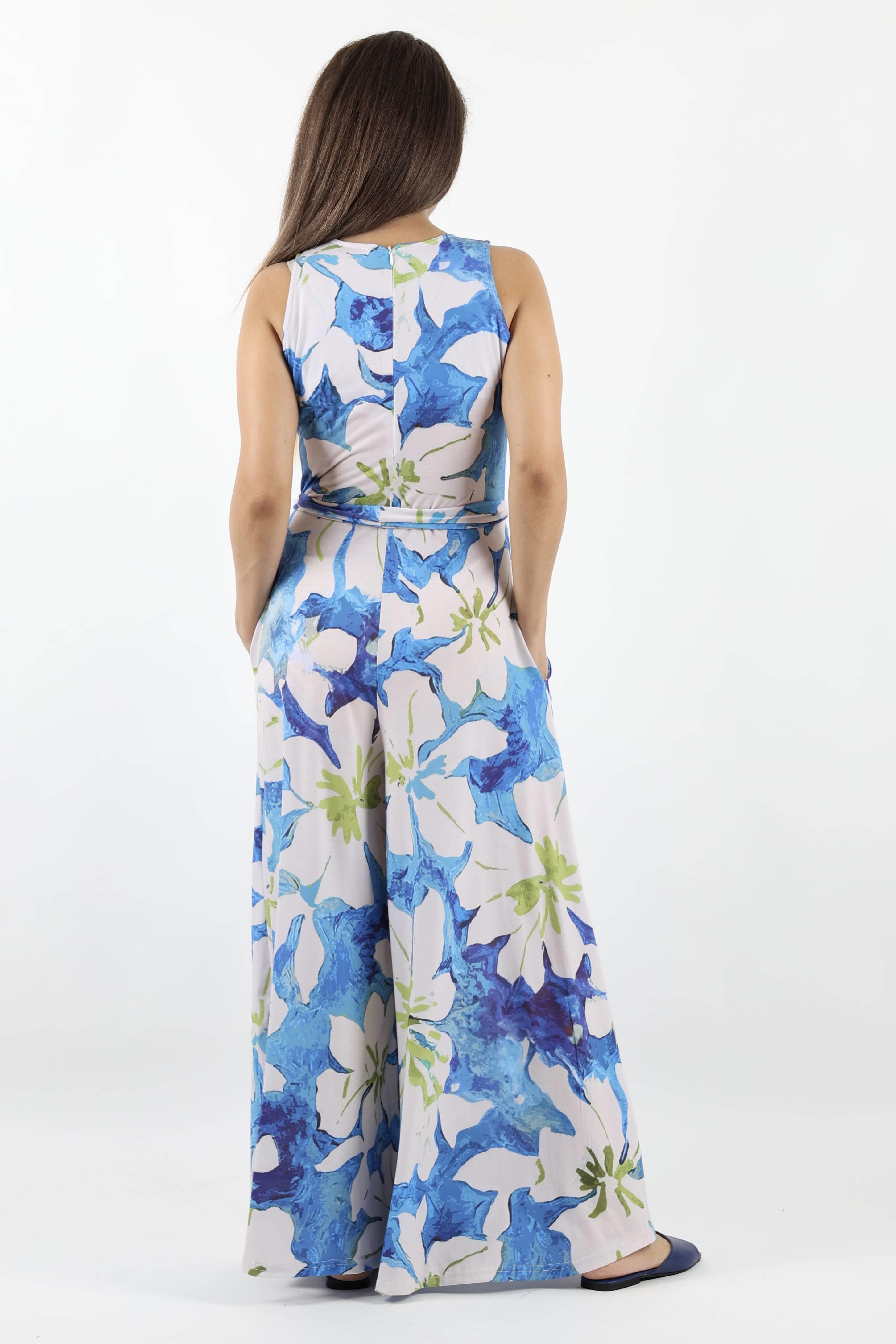 Kadın Summer Likralı Kuşaklı Geniş Paça Tulum