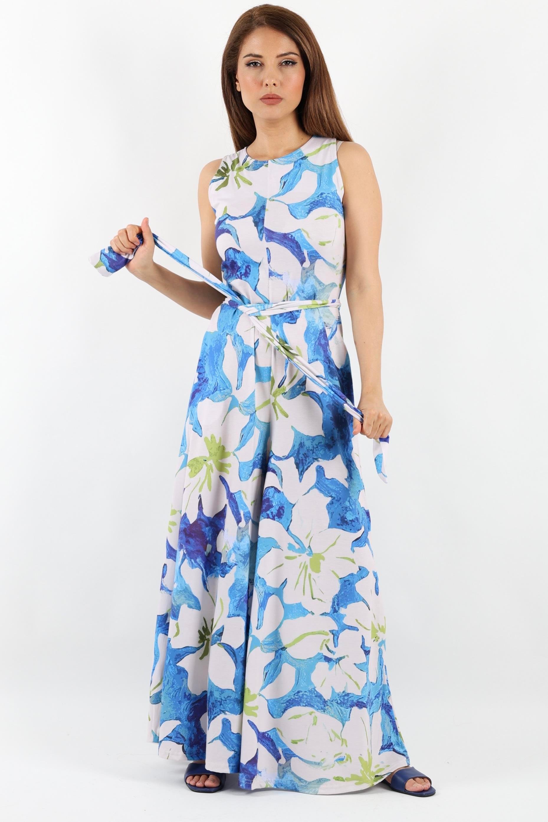 Kadın Summer Likralı Kuşaklı Geniş Paça Tulum