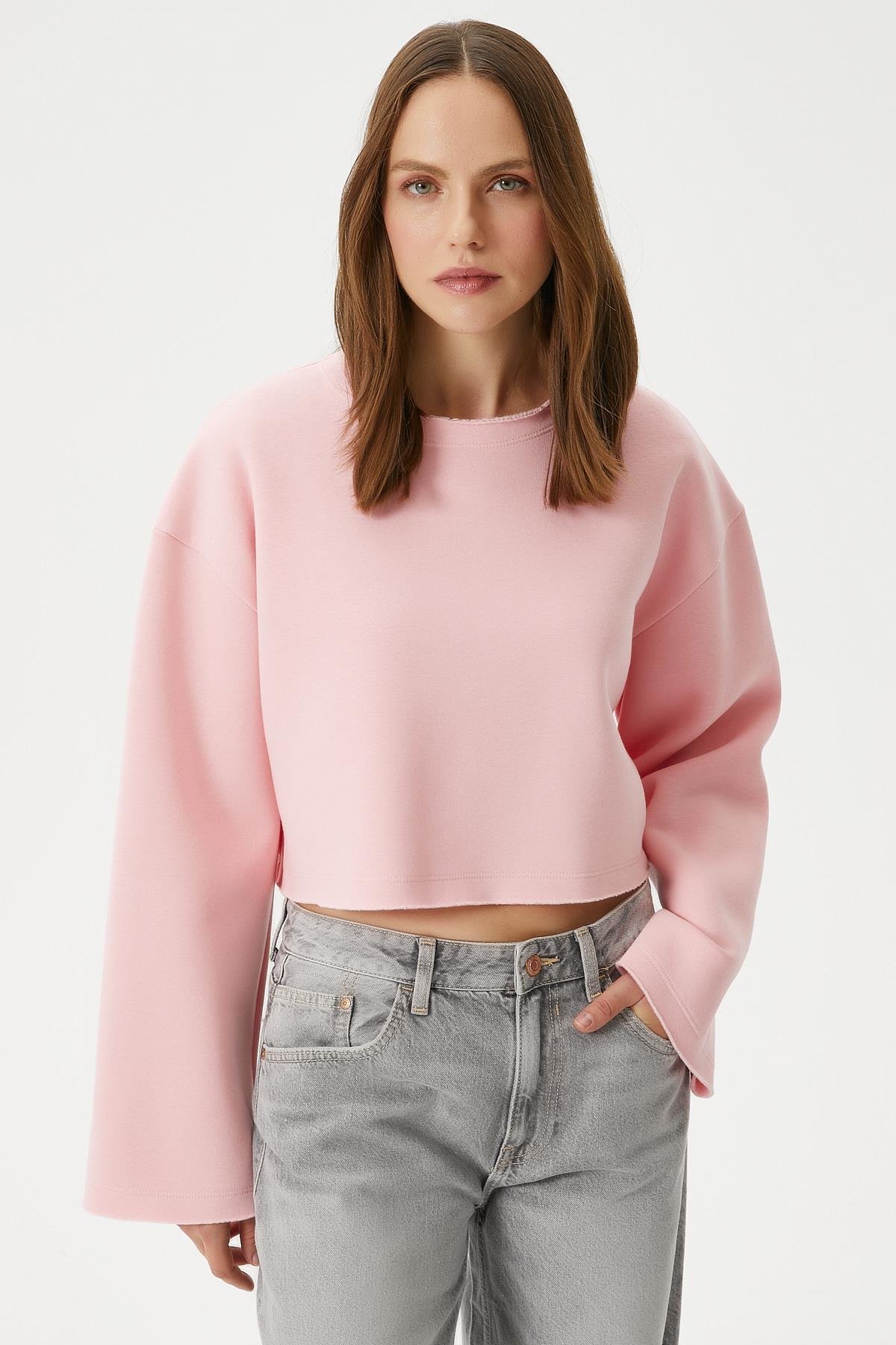 Kadın Vegas Pembe Şardonlu Crop Sweatshirt