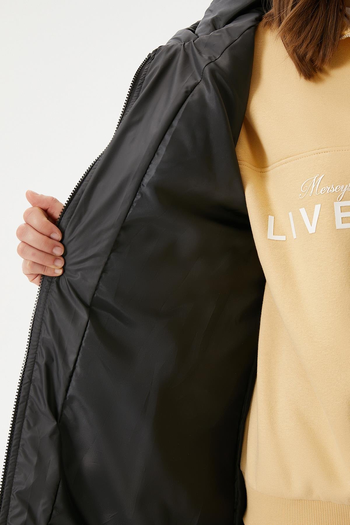 Kadın Warm Kapüşonlu Uzun Şişme Kaban