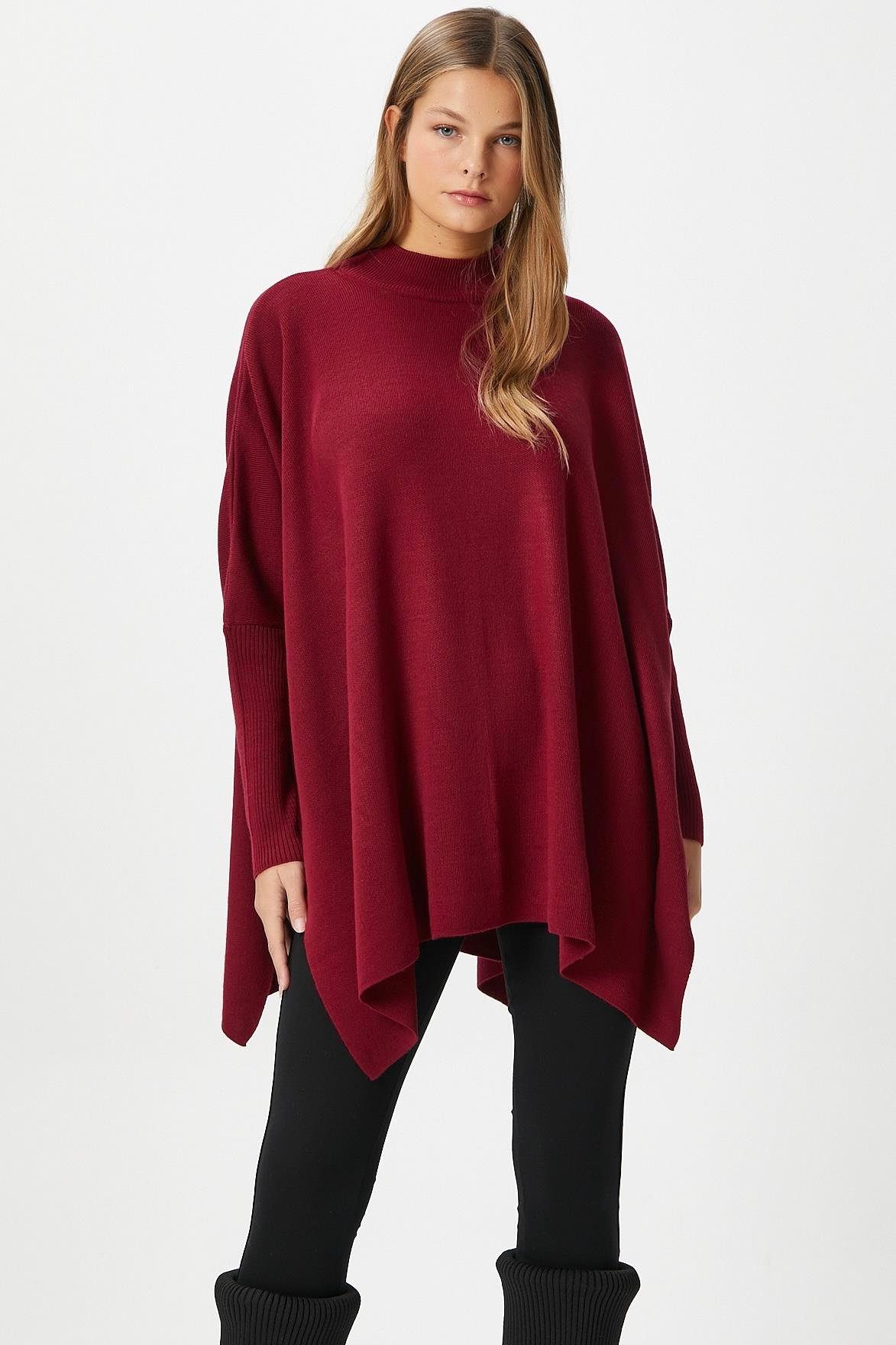 Kadın Zenta Oversize Yan Yırtmaçlı Bordo Triko Kazak