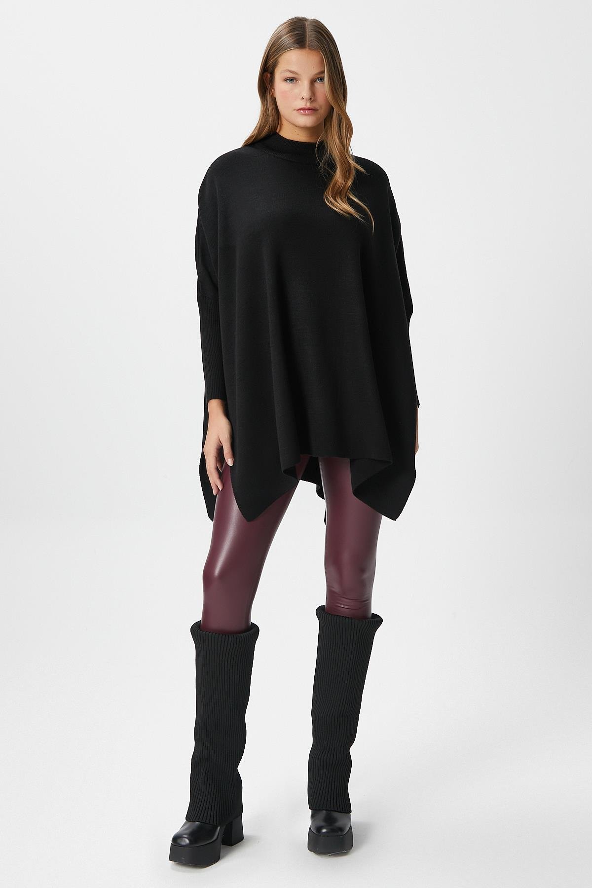 Kadın Zenta Oversize Yan Yırtmaçlı Siyah Triko Kazak 