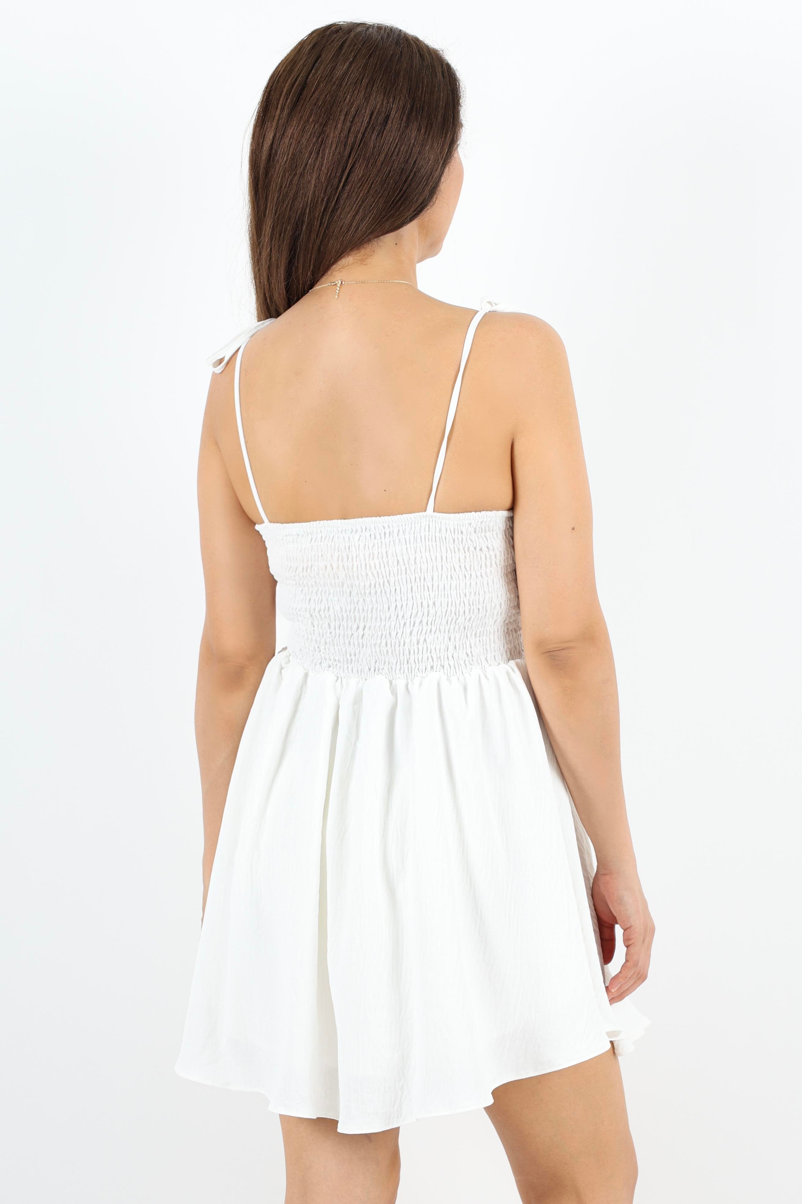 Korse Görünümlü Astarlı Sırt Lastik Detay Beyaz  Kısa Elbise