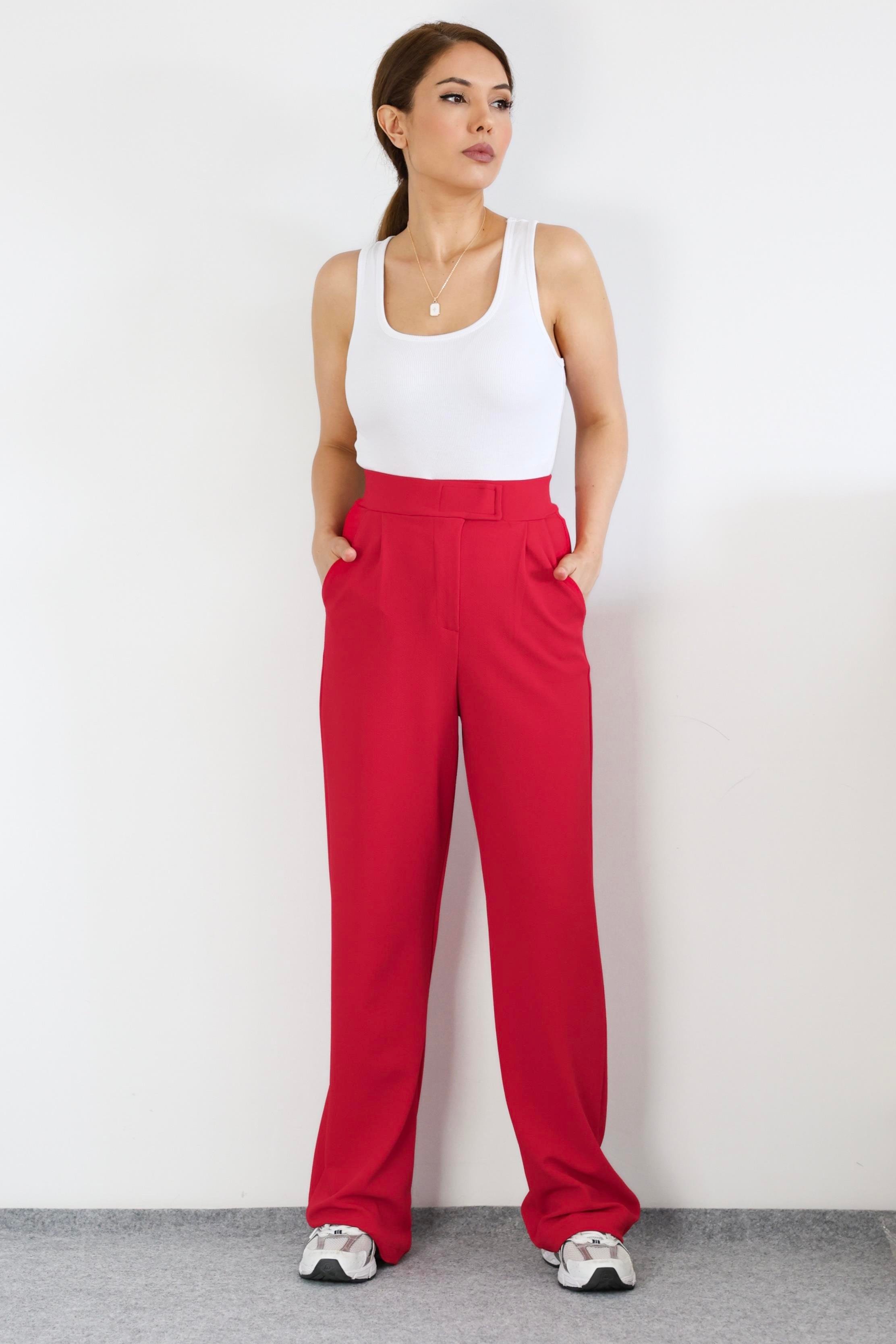 Line Kadın Likralı Cırt Kapama Kırmızı Palazzo Pantolon