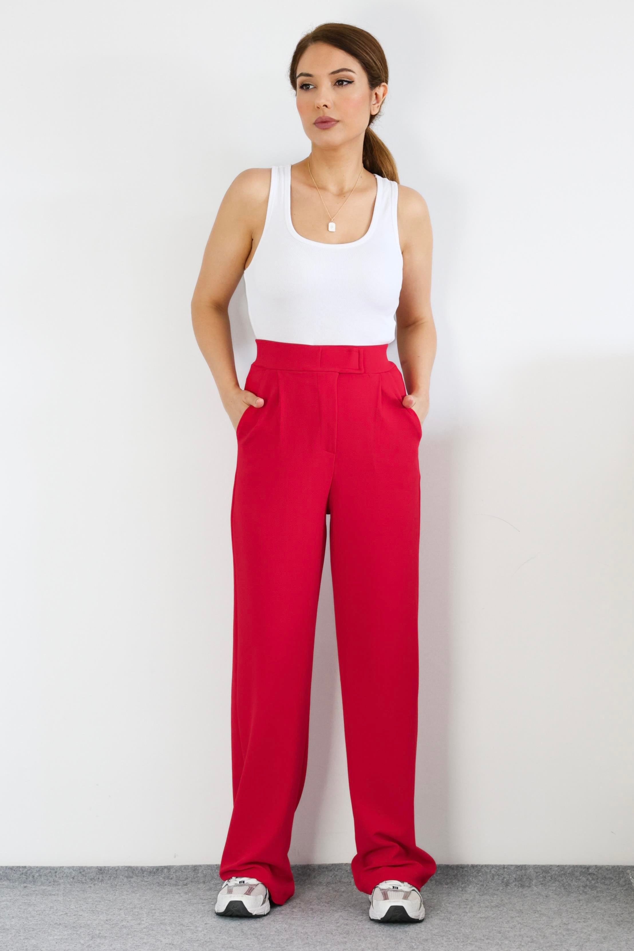 Line Kadın Likralı Cırt Kapama Kırmızı Palazzo Pantolon