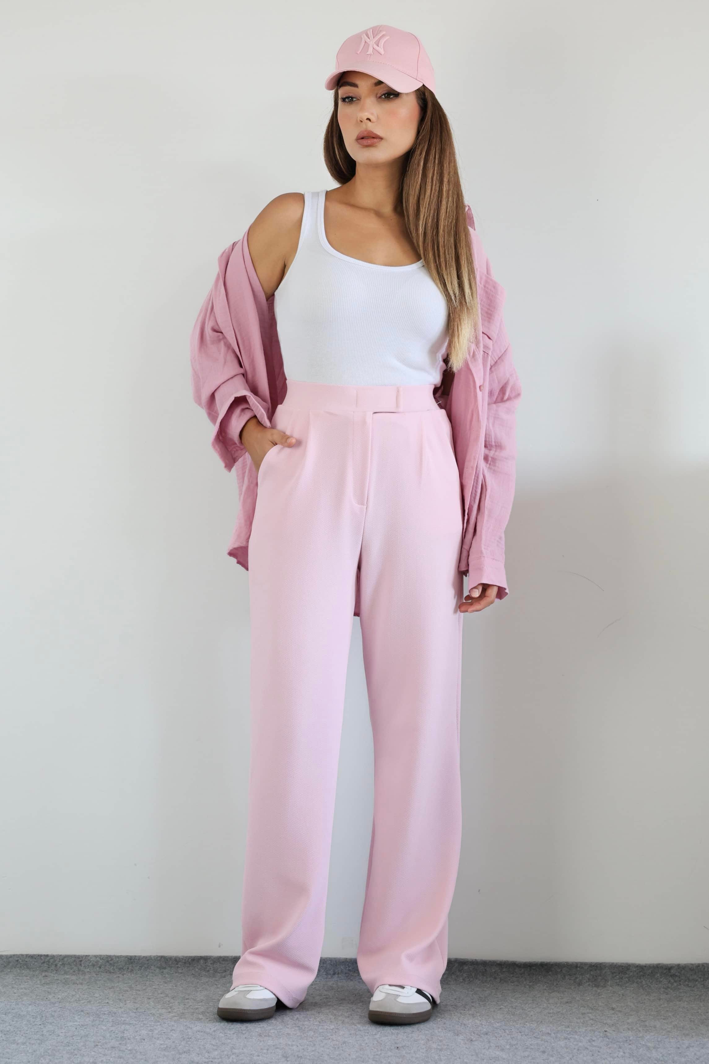 Line Kadın Likralı Cırt Kapama Pembe Palazzo Pantolon