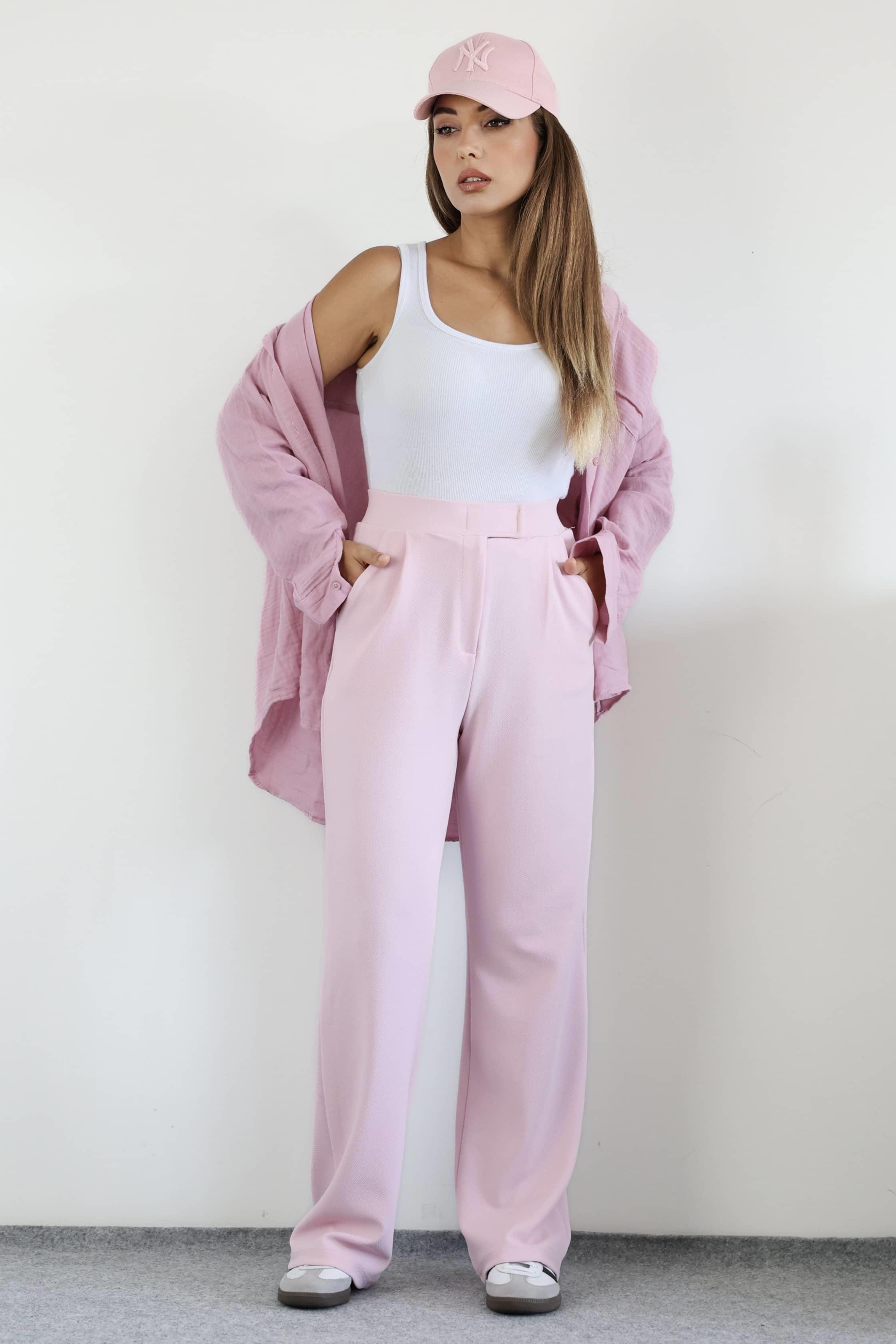 Line Kadın Likralı Cırt Kapama Pembe Palazzo Pantolon