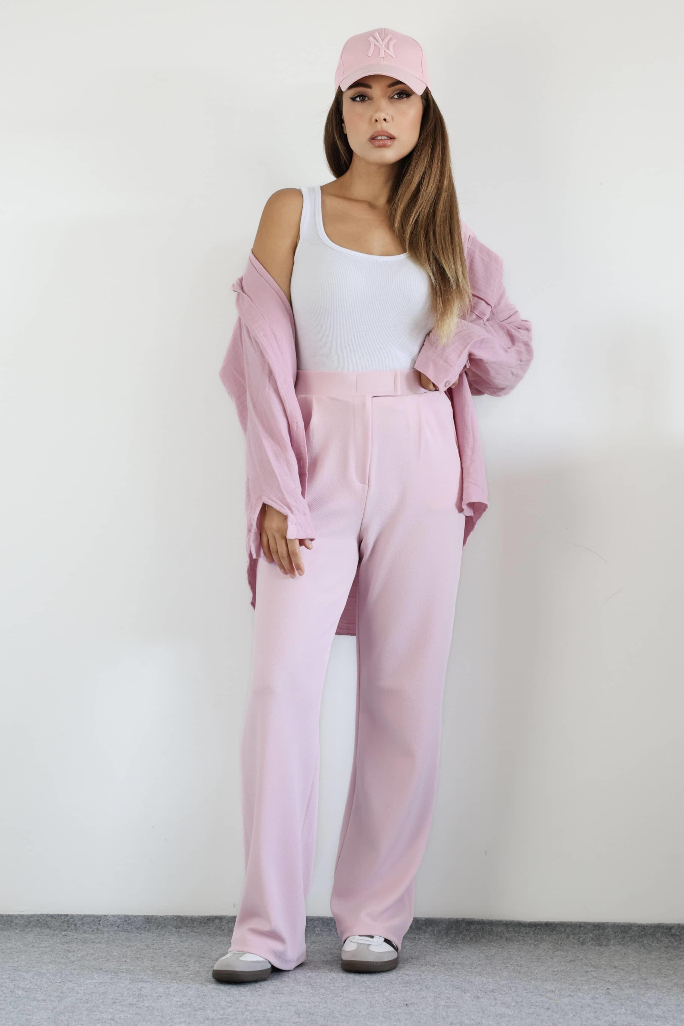 Line Kadın Likralı Cırt Kapama Pembe Palazzo Pantolon