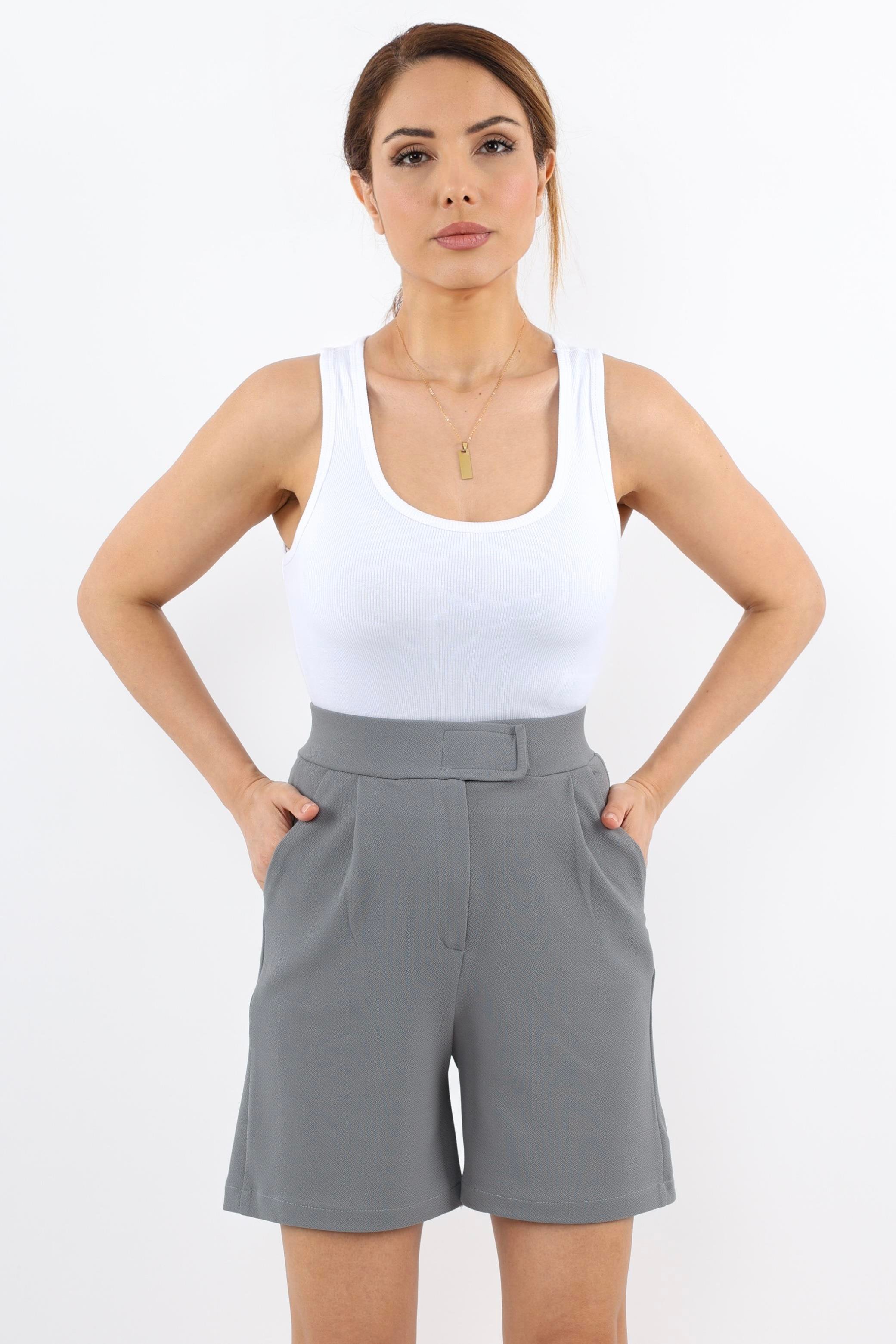 Line Kadın Likralı Cırtlı Gri Şort