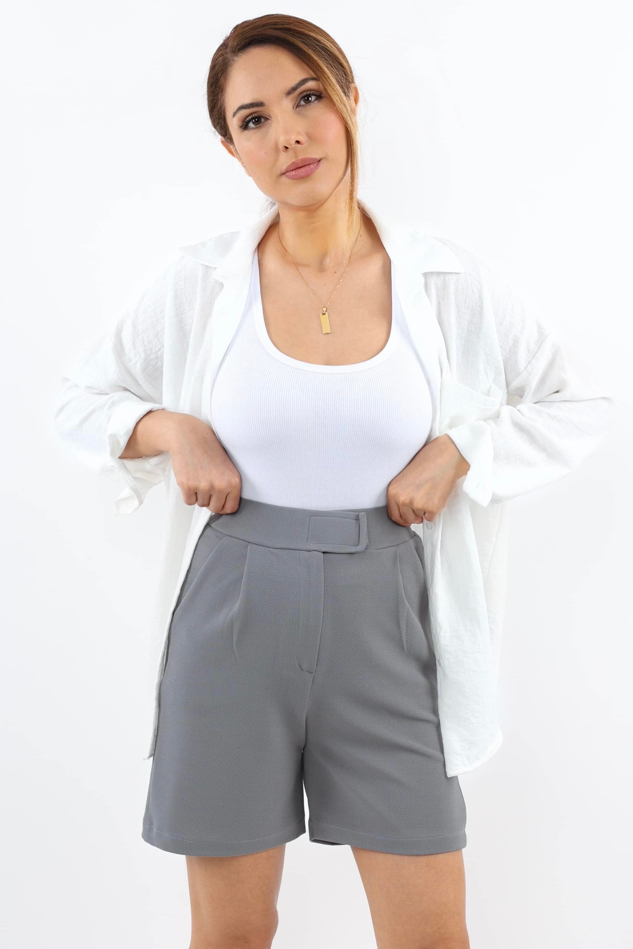 Line Kadın Likralı Cırtlı Gri Şort