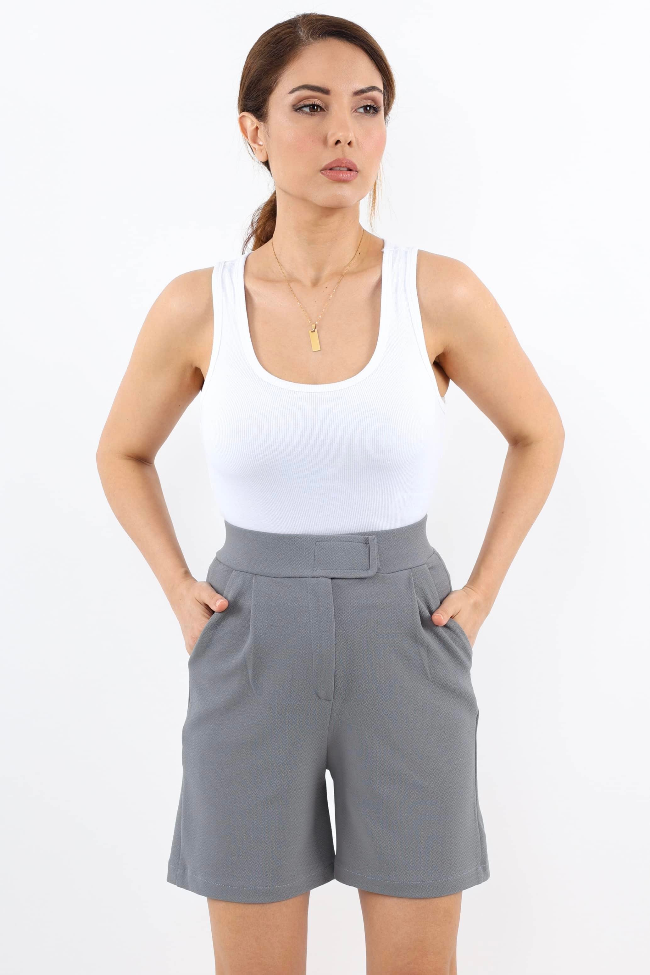 Line Kadın Likralı Cırtlı Gri Şort