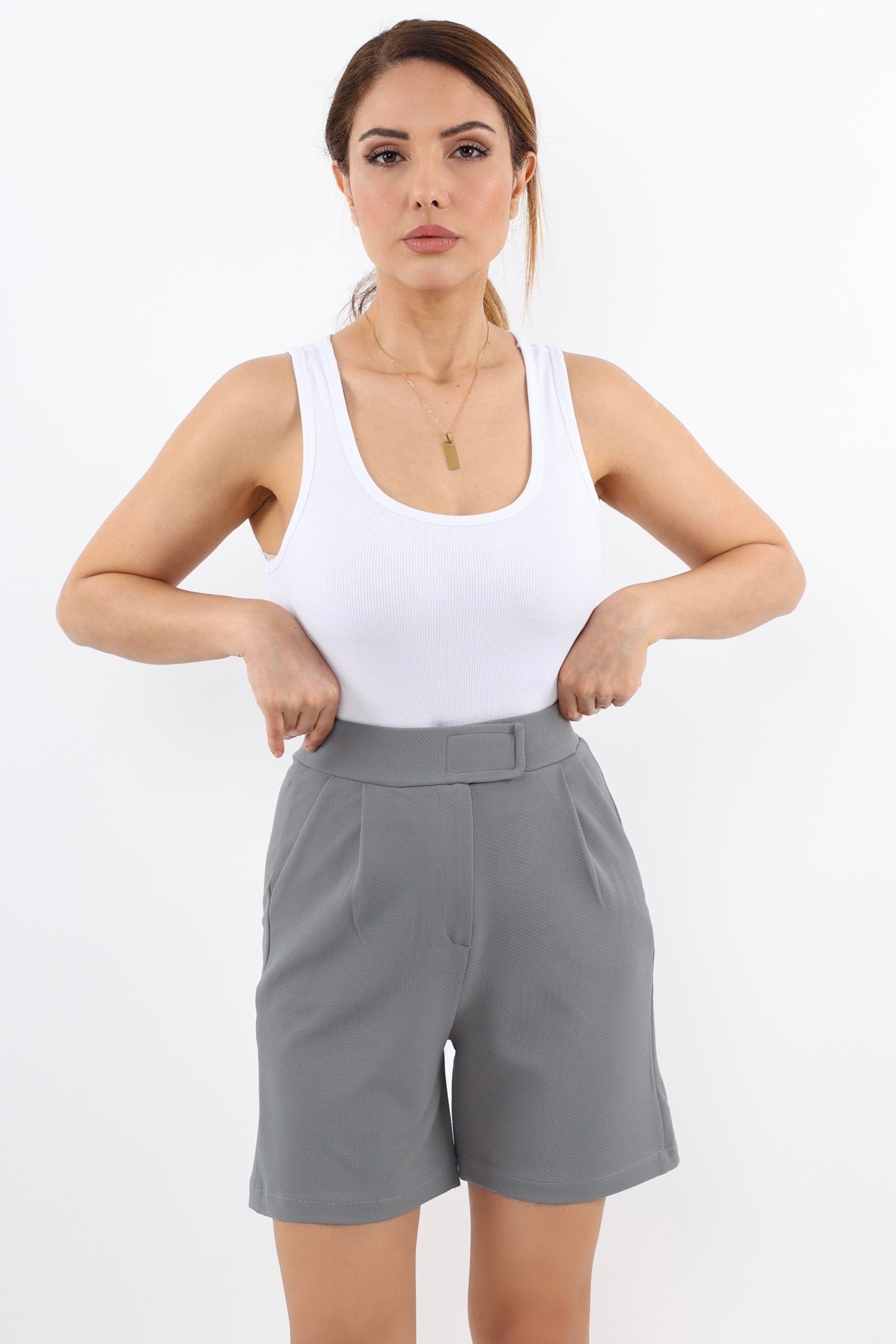 Line Kadın Likralı Cırtlı Gri Şort