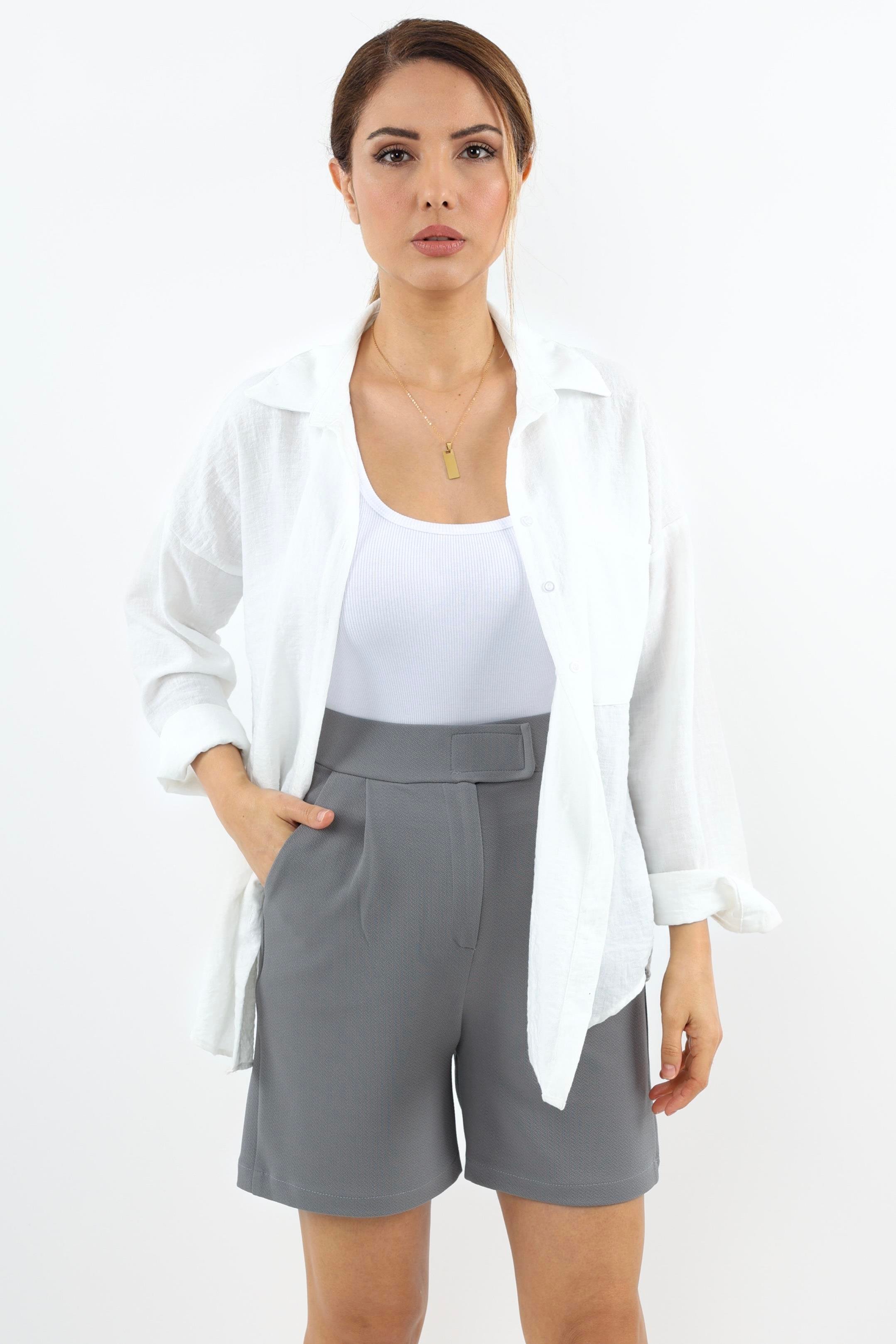 Line Kadın Likralı Cırtlı Gri Şort