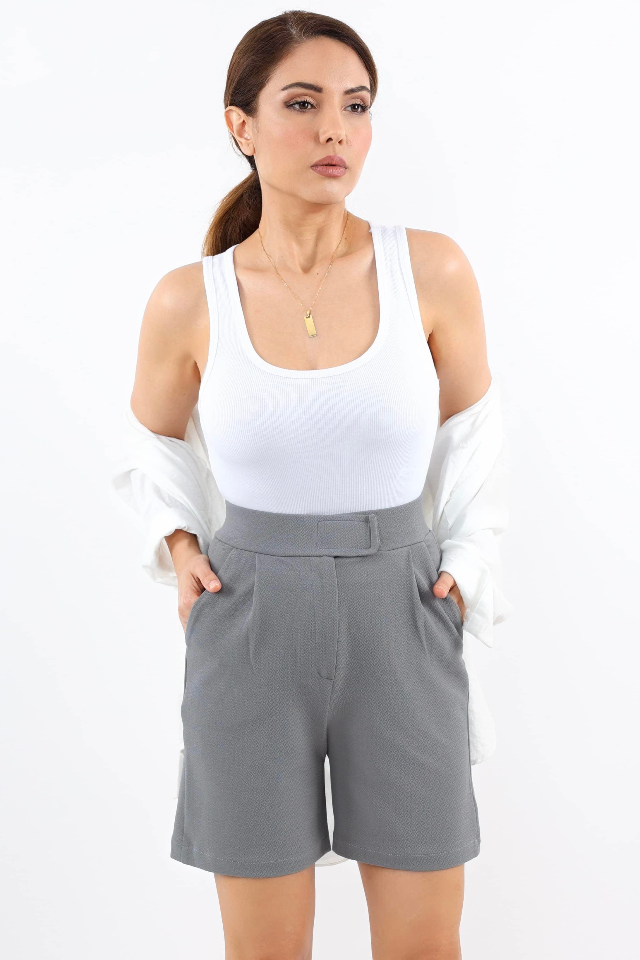 Line Kadın Likralı Cırtlı Gri Şort