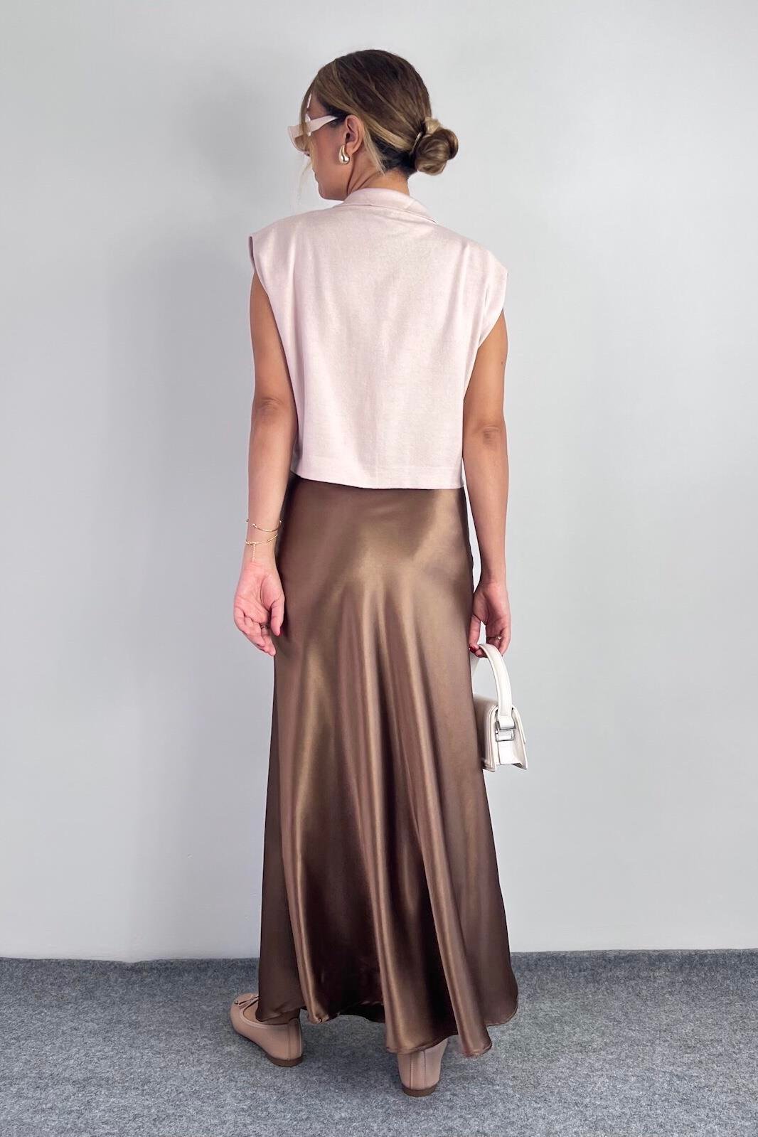 Luna Bel Lastikli Maksi Boy Bronz Saten Etek