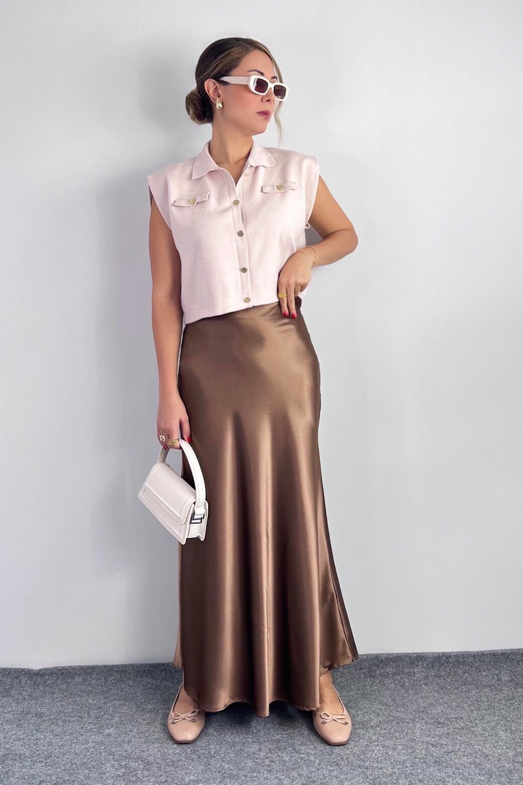 Luna Bel Lastikli Maksi Boy Bronz Saten Etek