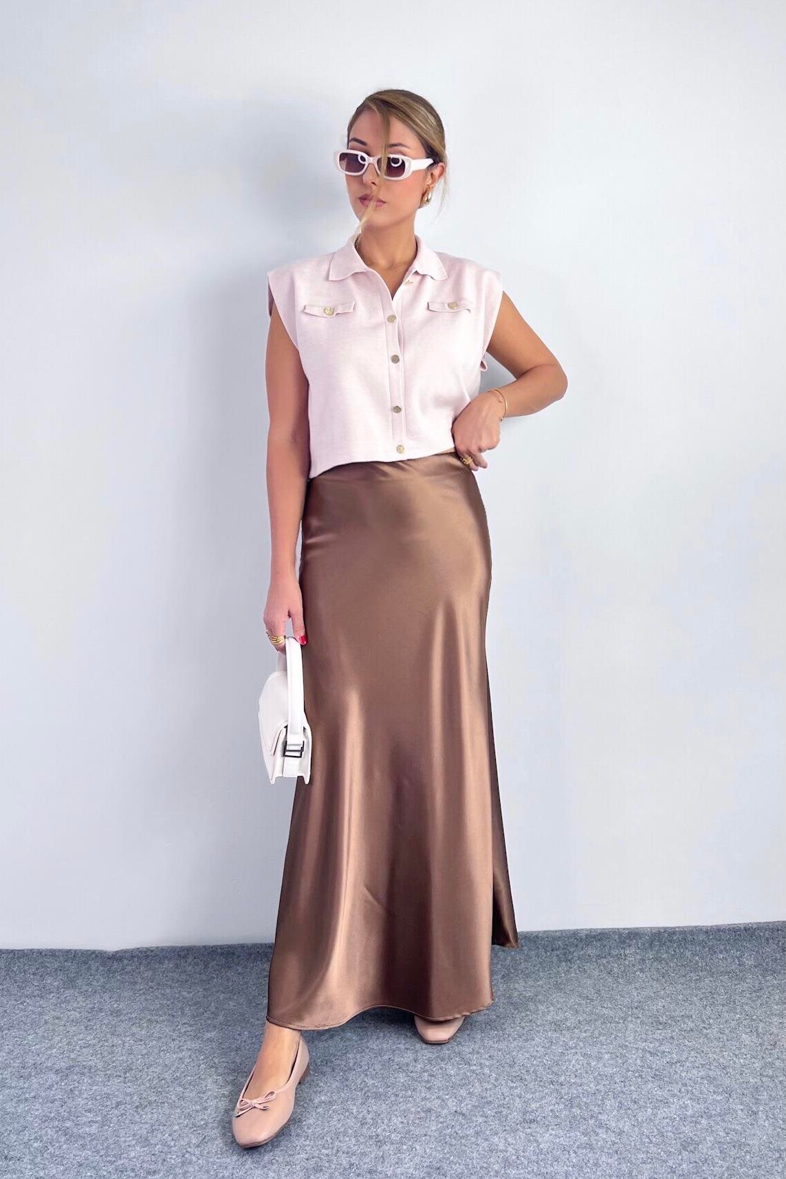 Luna Bel Lastikli Maksi Boy Bronz Saten Etek