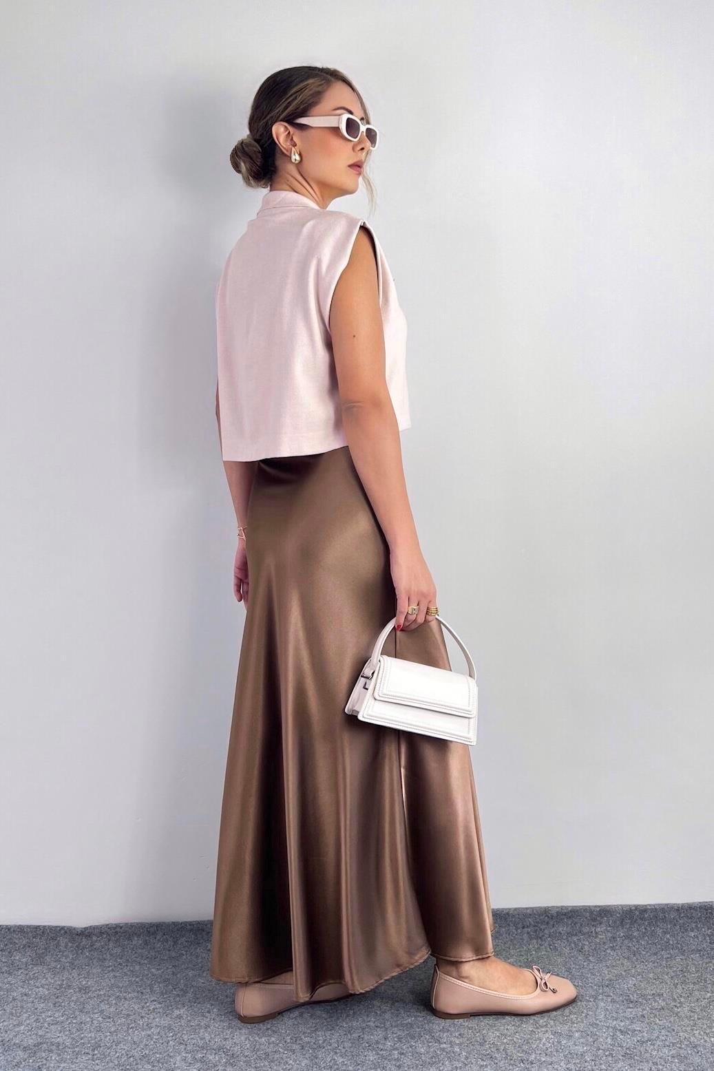 Luna Bel Lastikli Maksi Boy Bronz Saten Etek