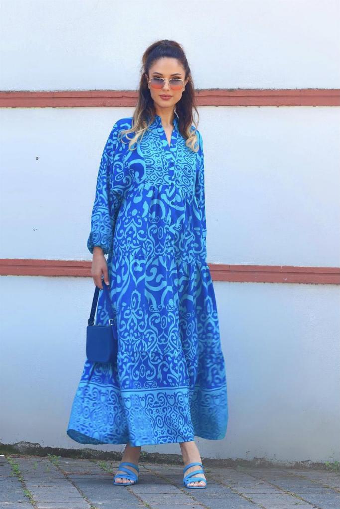 Prive Kadın Aden Mavi Katleya Uzun Elbise