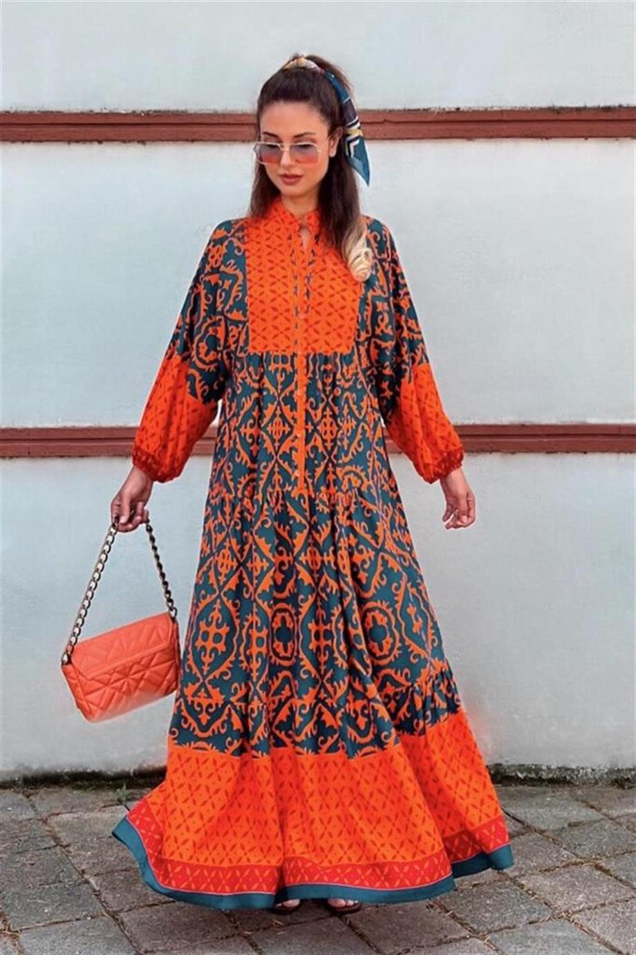 Prive Kadın Alissa Turuncu Katleya Uzun Elbise