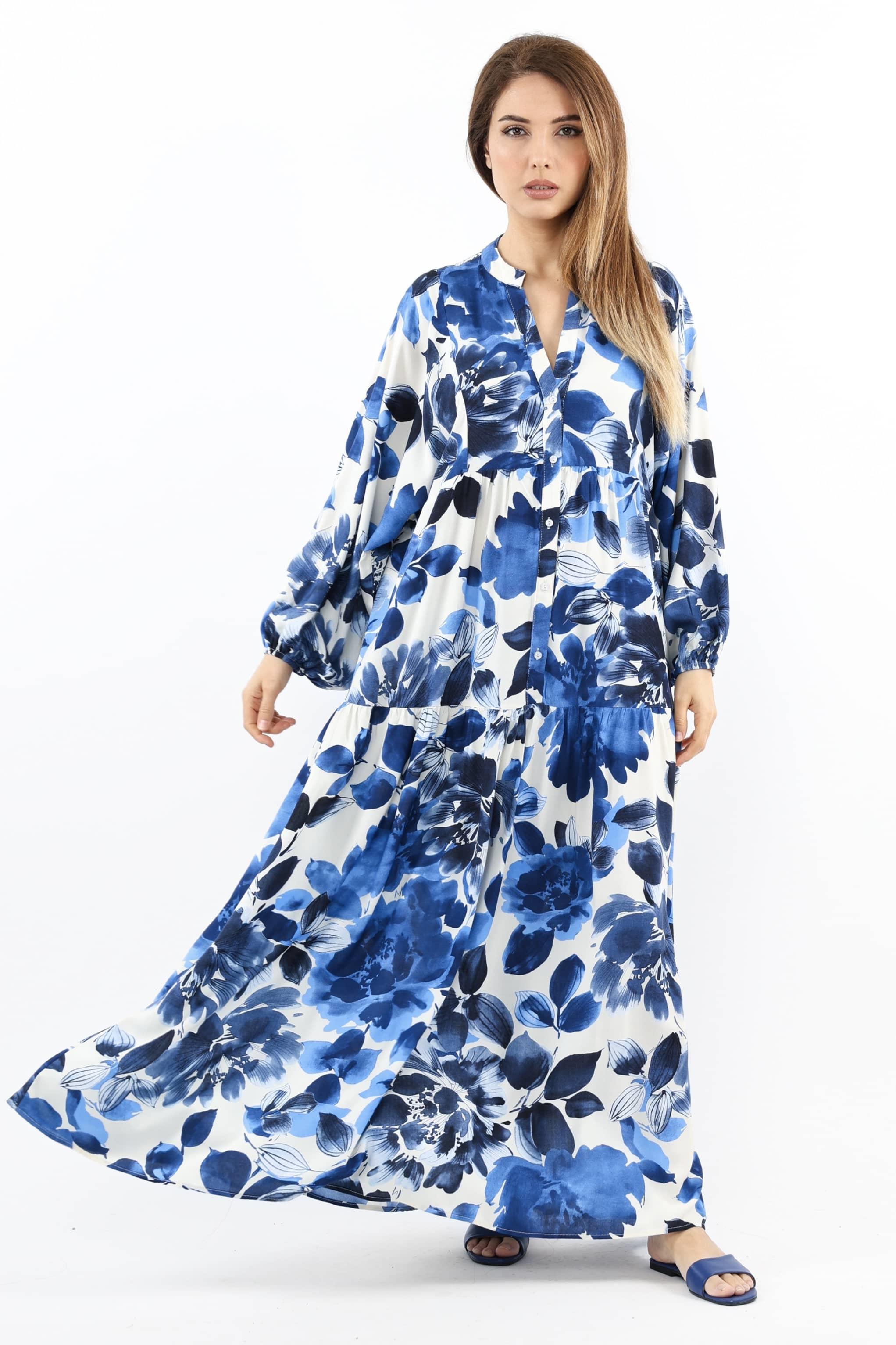 Prive Kadın Roses Mavi %100 Viskon Maksi Boy Elbise