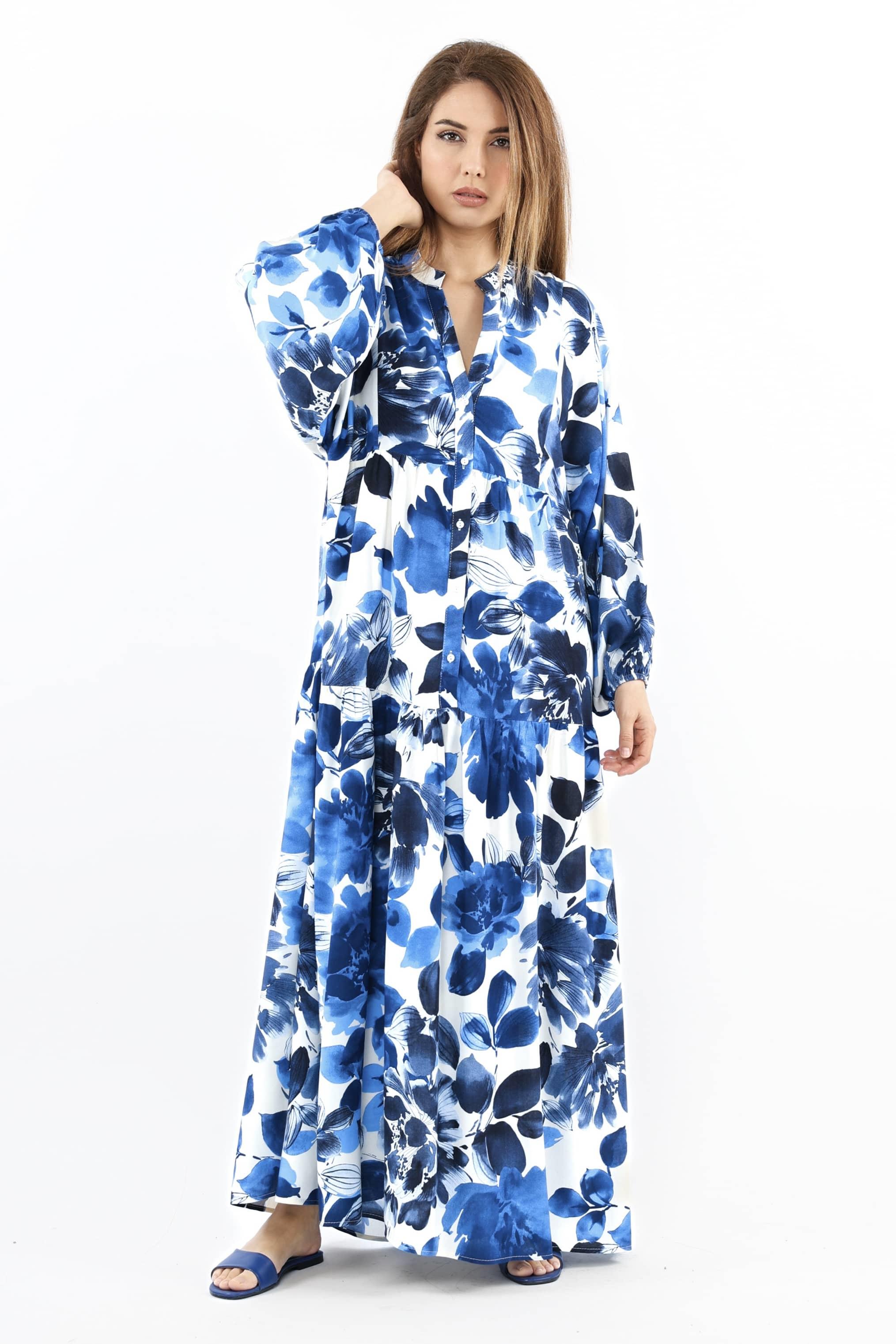 Prive Kadın Roses Mavi %100 Viskon Maksi Boy Elbise