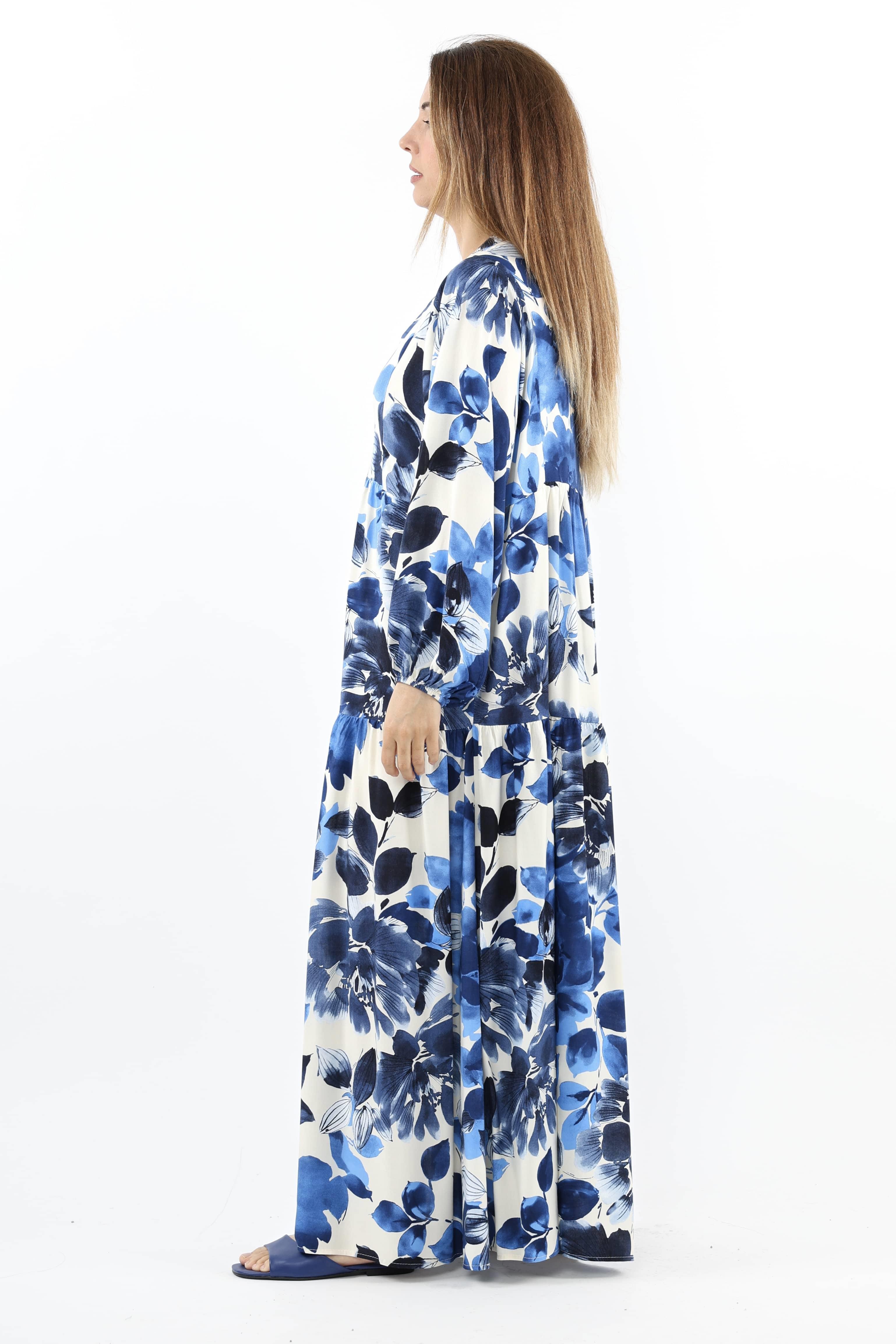 Prive Kadın Roses Mavi %100 Viskon Maksi Boy Elbise