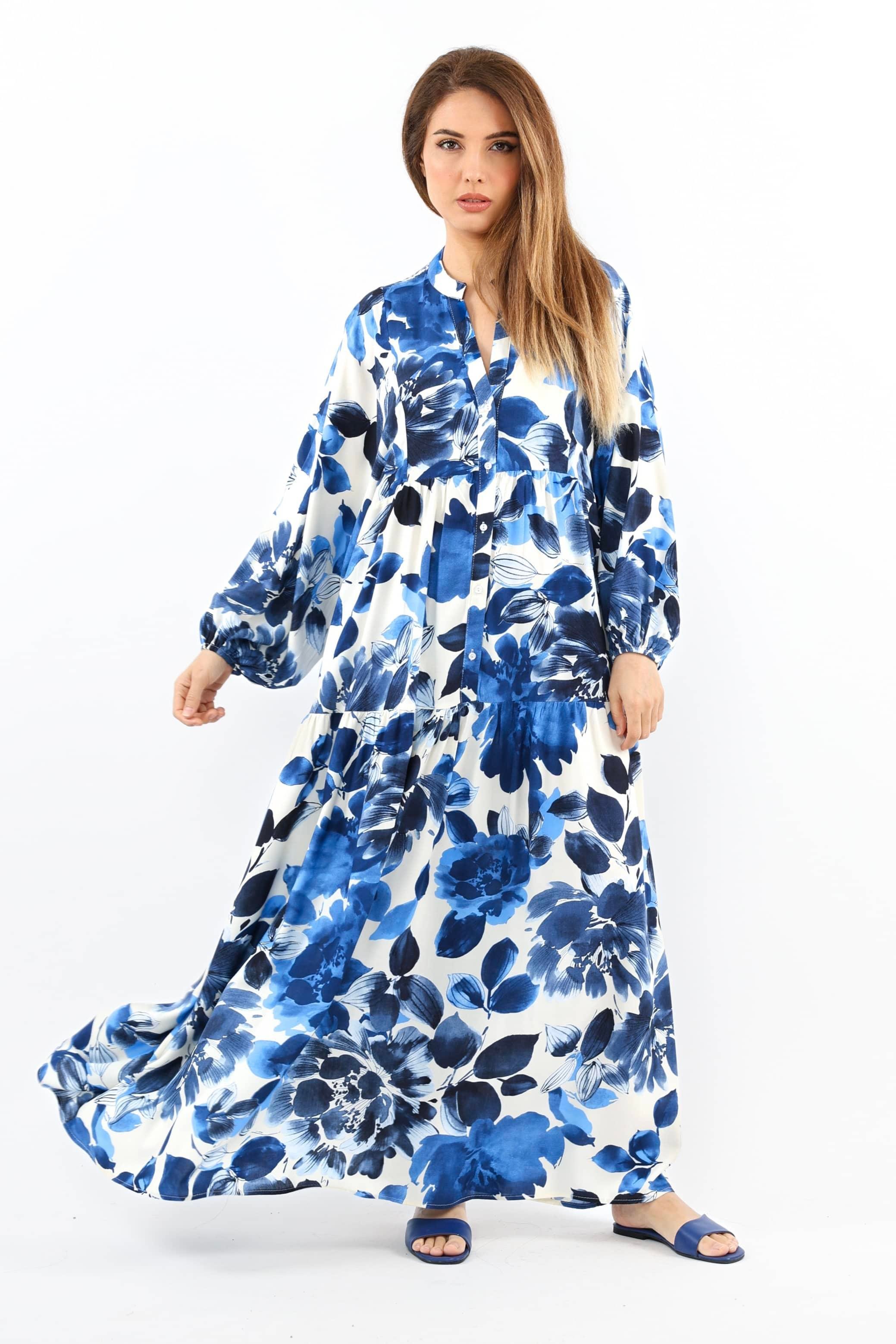 Prive Kadın Roses Mavi %100 Viskon Maksi Boy Elbise