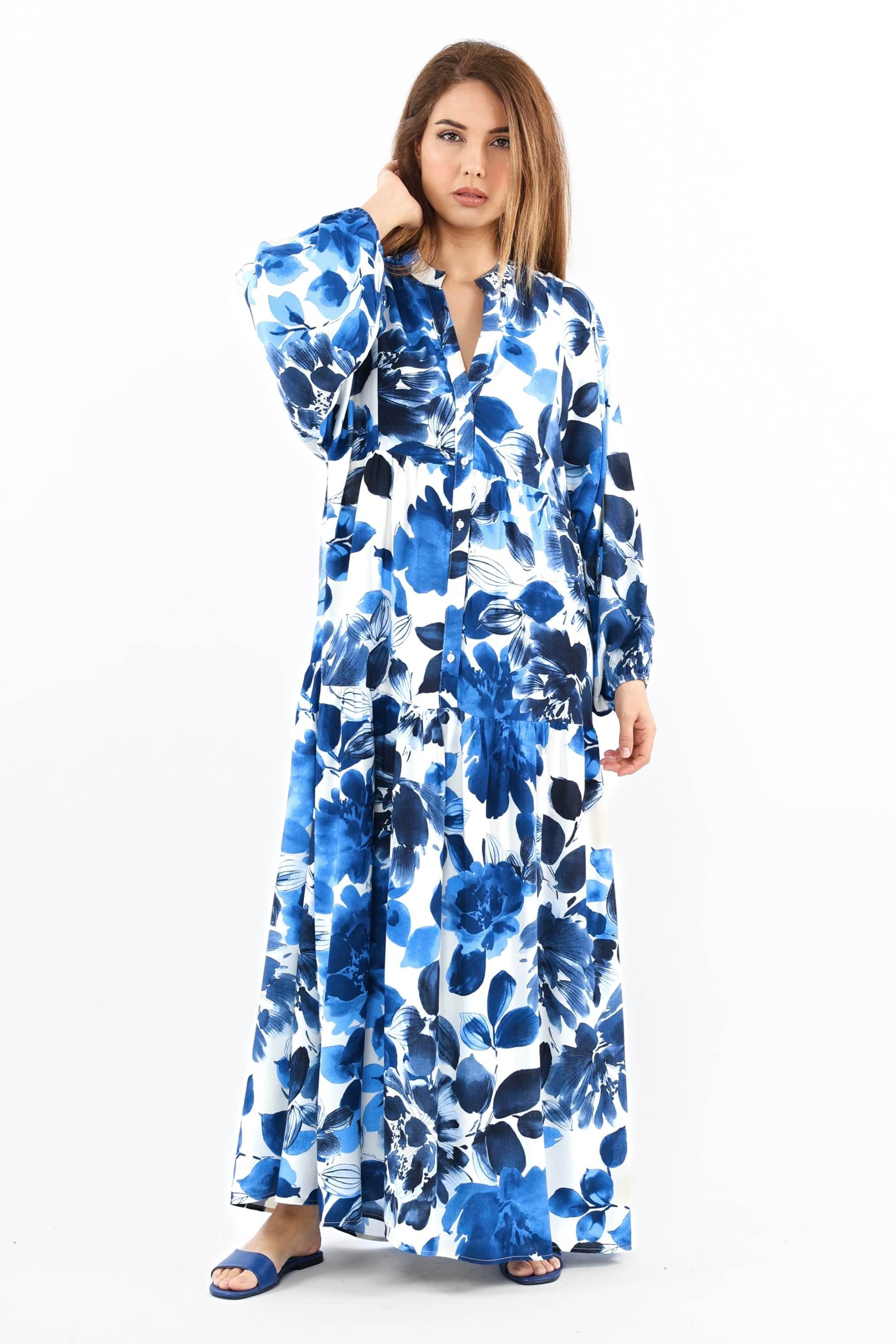 Prive Kadın Roses Mavi %100 Viskon Maksi Boy Elbise