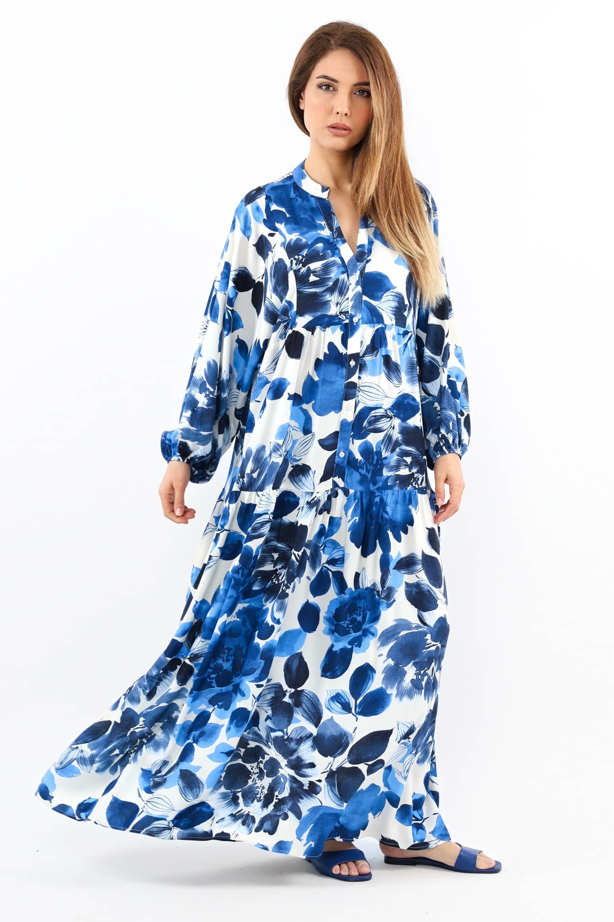 Prive Kadın Roses Mavi %100 Viskon Maksi Boy Elbise