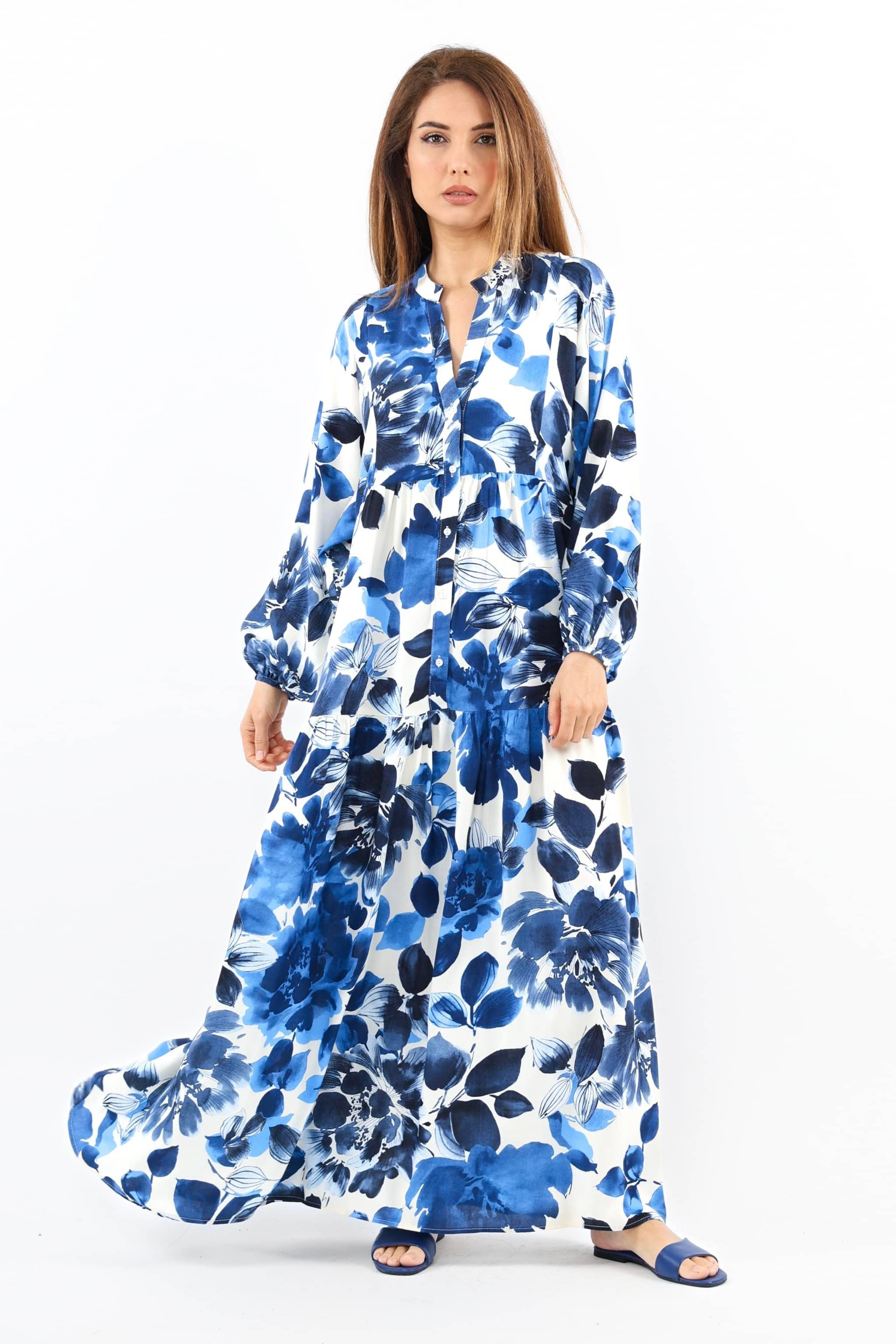 Prive Kadın Roses Mavi %100 Viskon Maksi Boy Elbise