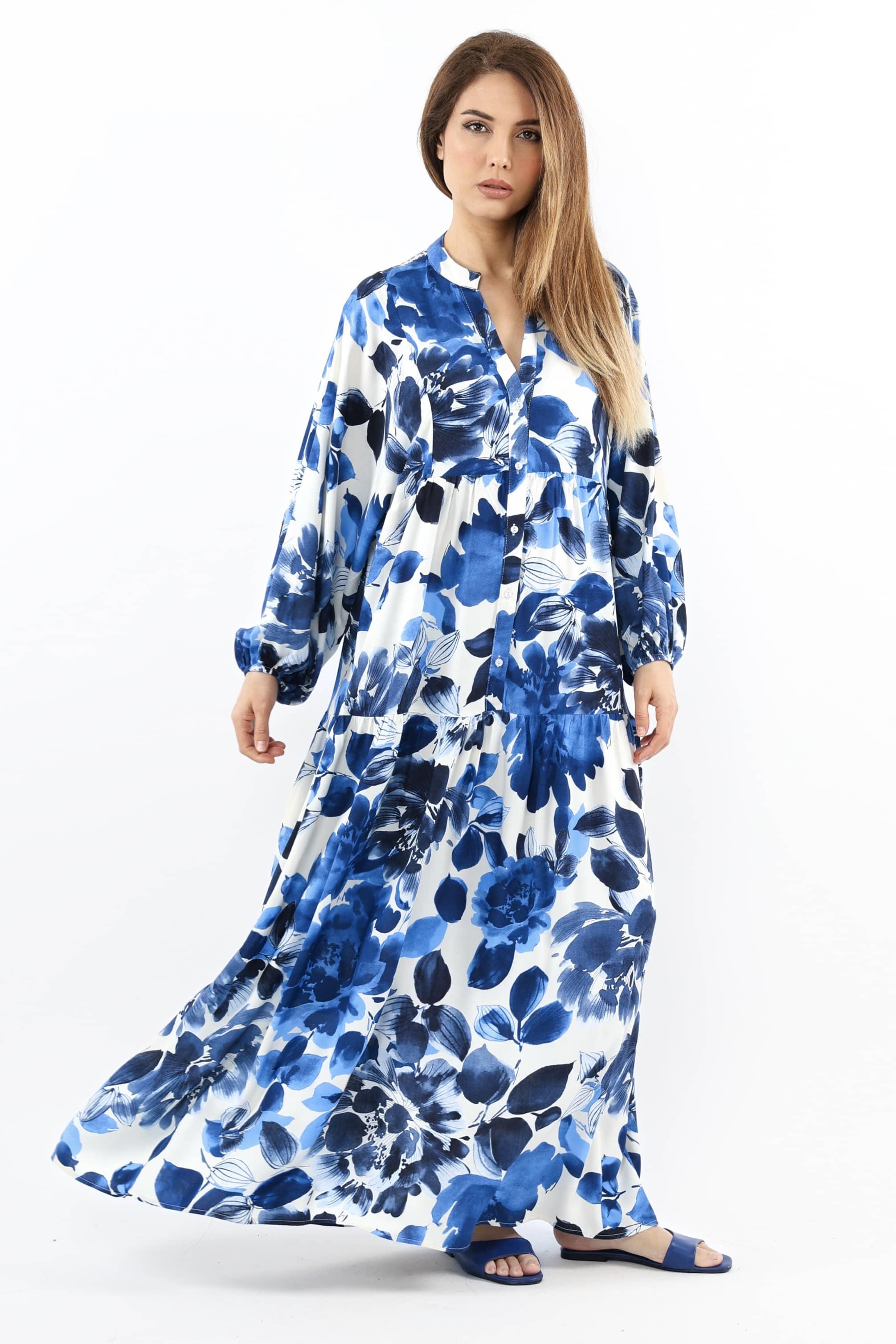 Prive Kadın Roses Mavi %100 Viskon Maksi Boy Elbise