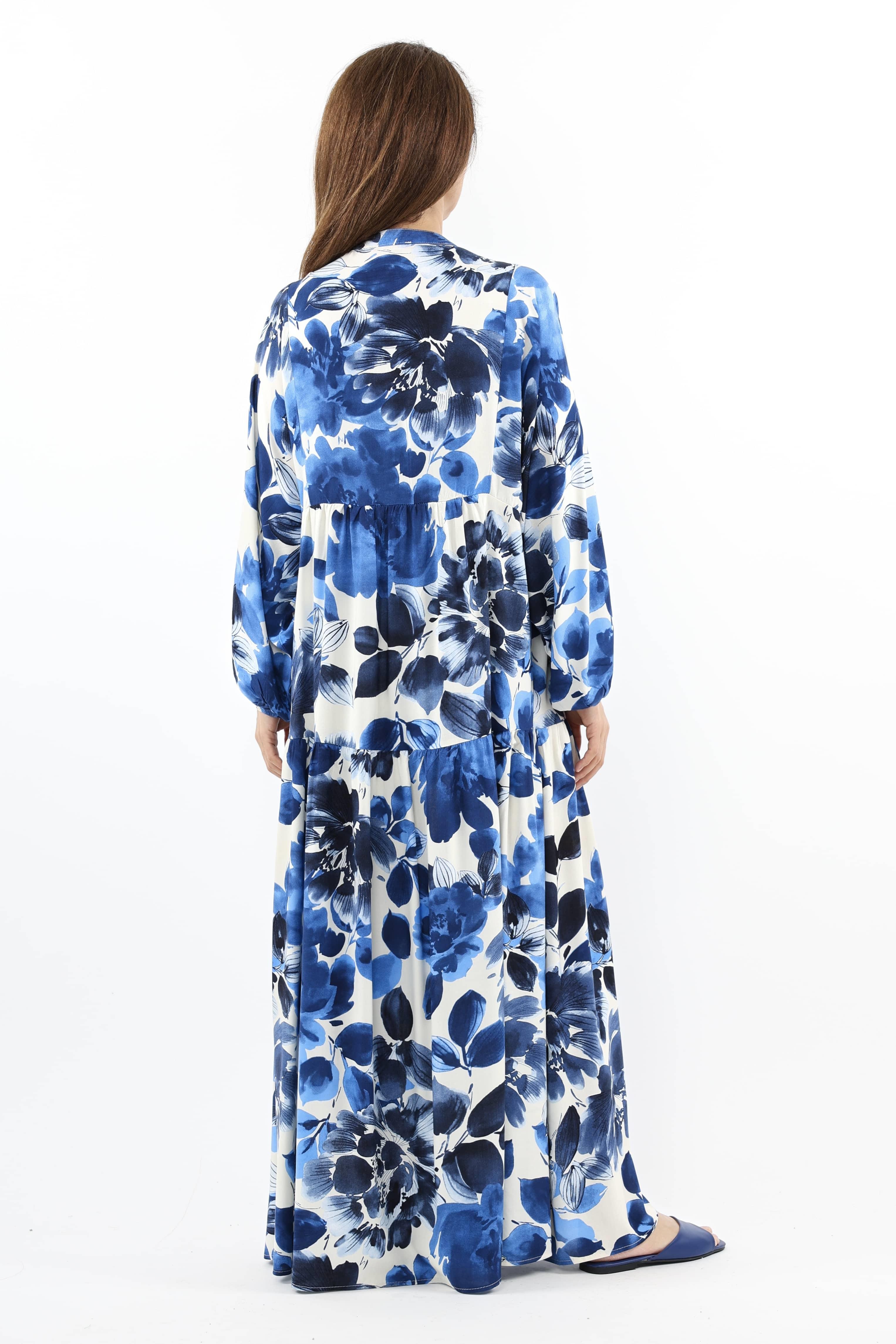 Prive Kadın Roses Mavi %100 Viskon Maksi Boy Elbise