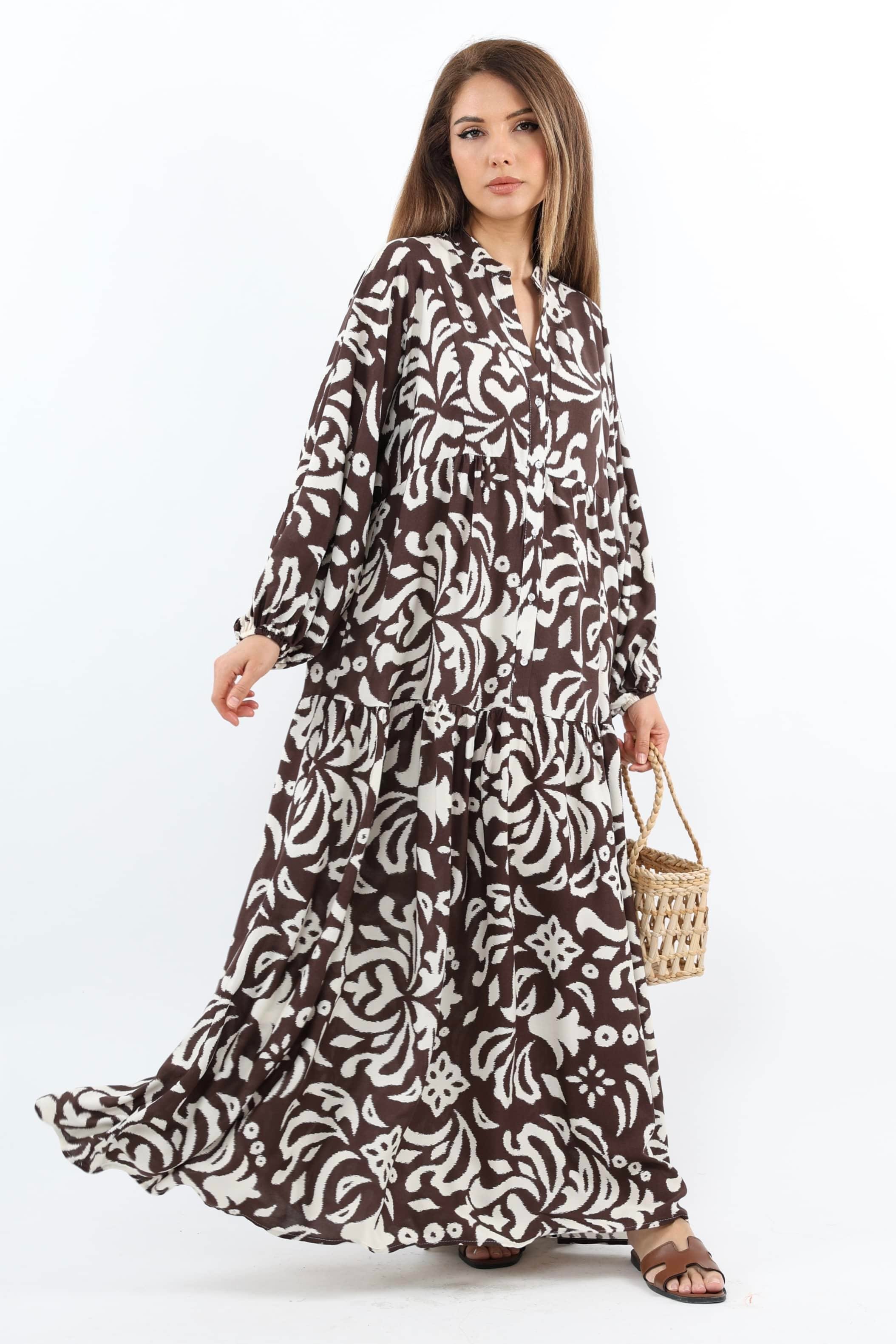 Prive Kadın Showy Kahverengi %100 Viskon Maksi Boy Elbise