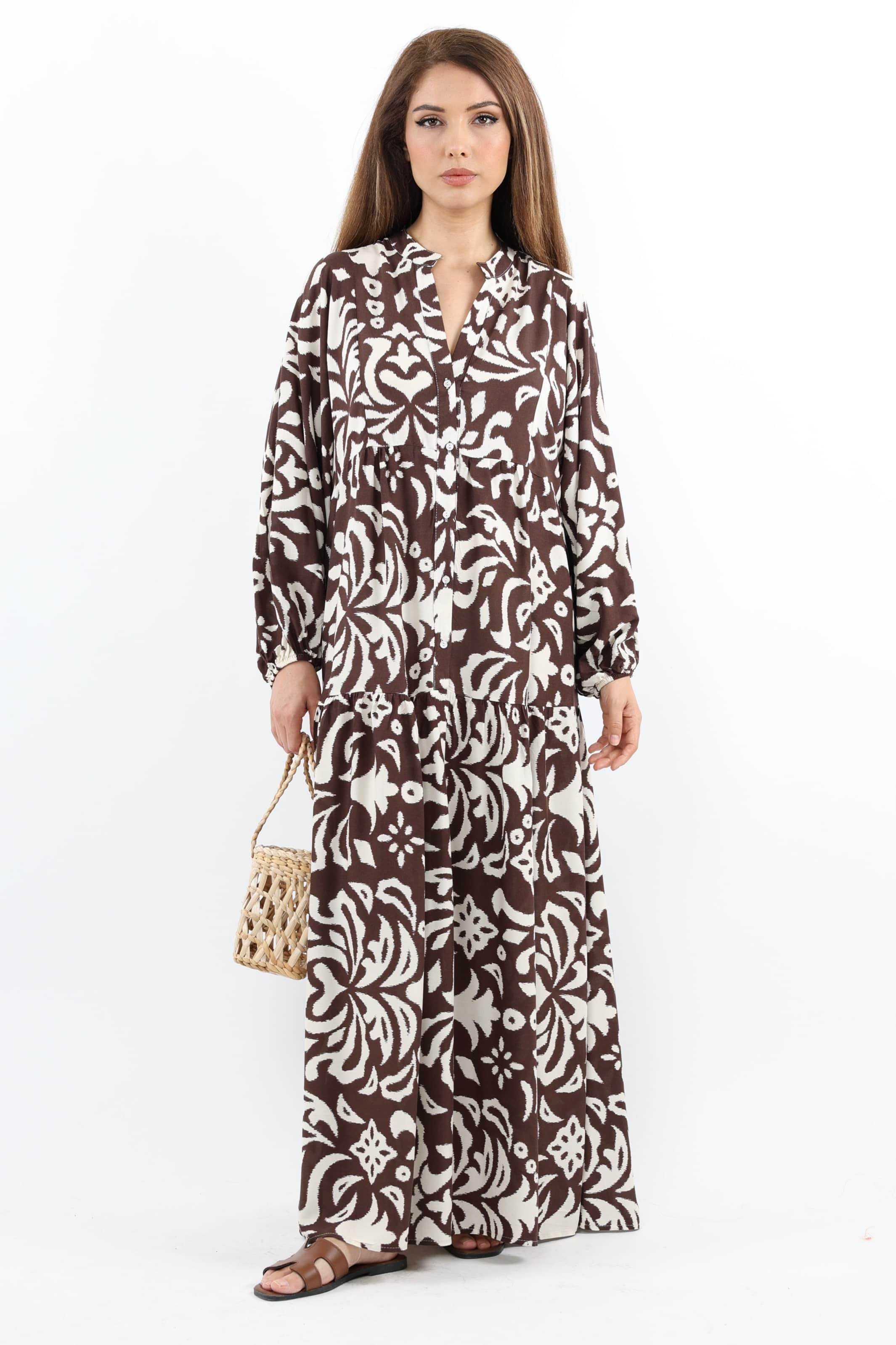 Prive Kadın Showy Kahverengi %100 Viskon Maksi Boy Elbise