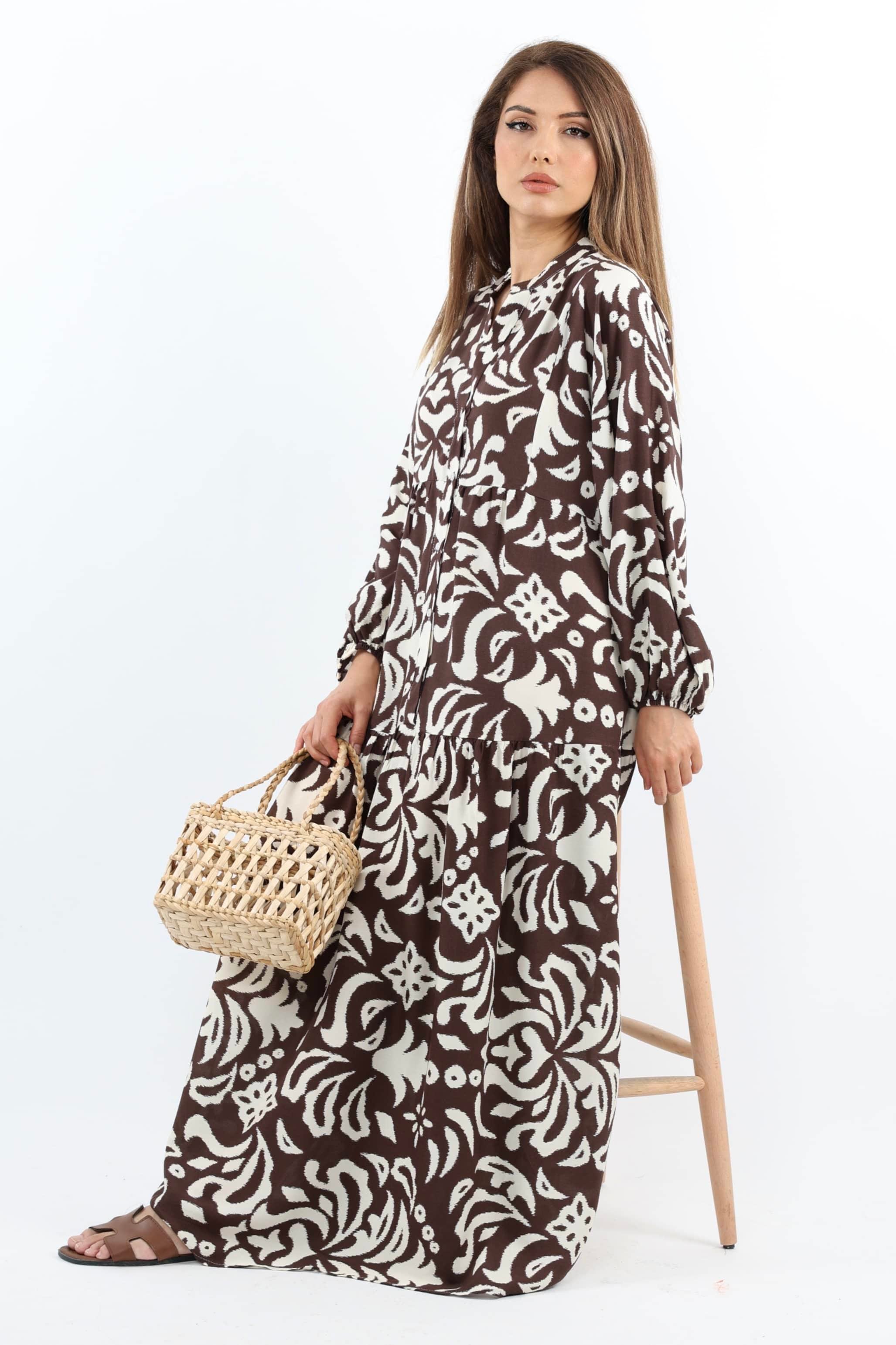 Prive Kadın Showy Kahverengi %100 Viskon Maksi Boy Elbise