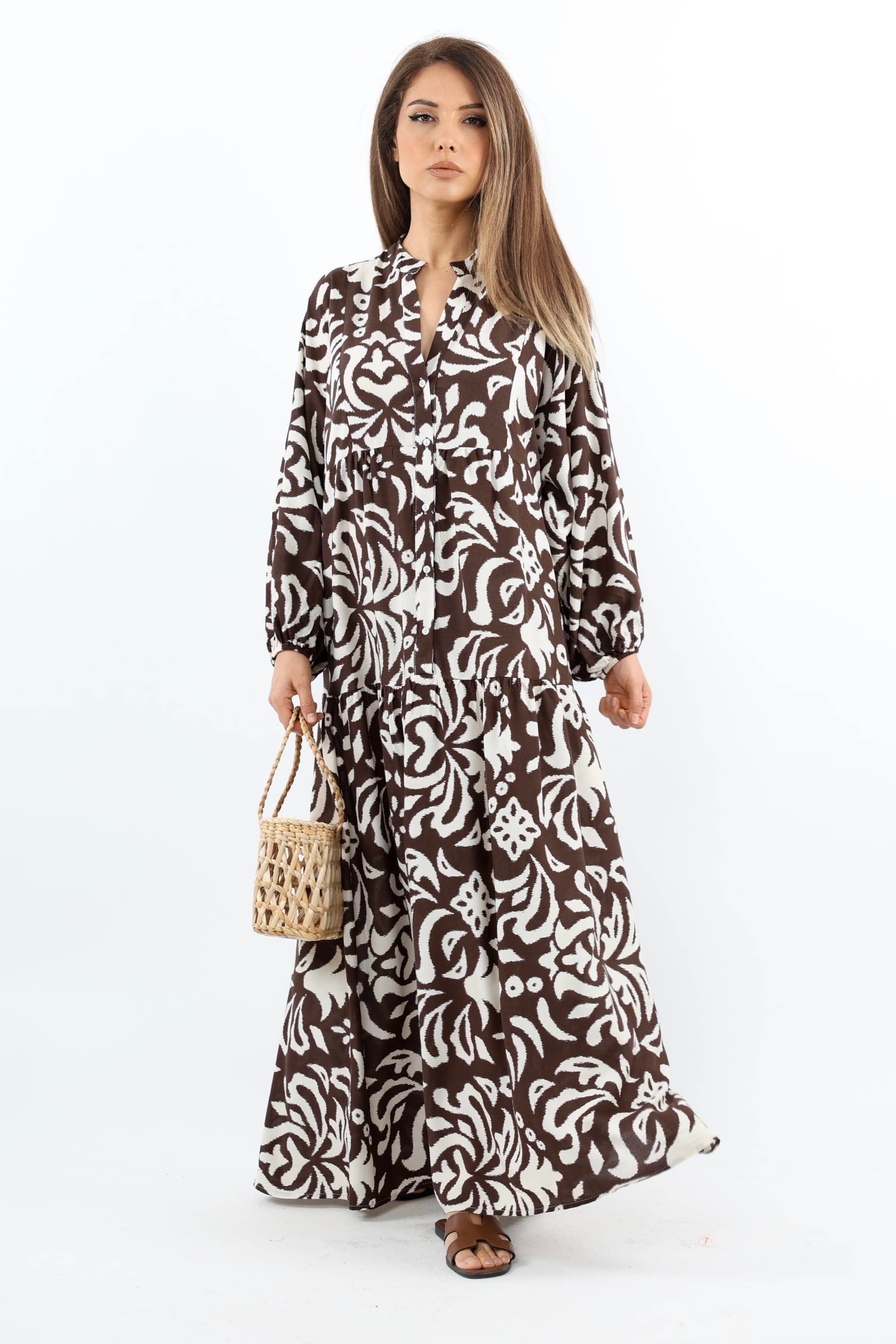 Prive Kadın Showy Kahverengi %100 Viskon Maksi Boy Elbise