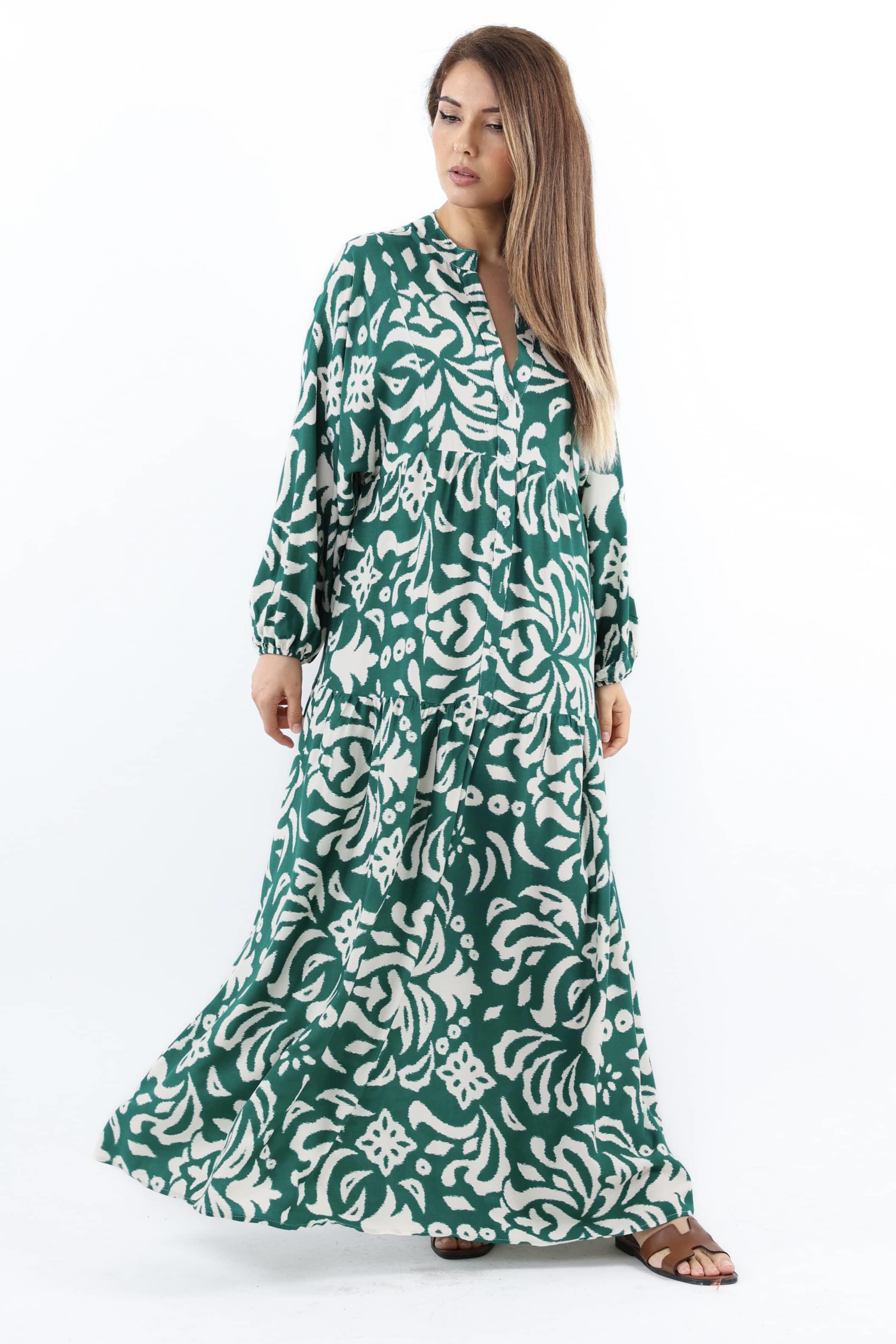 Prive Kadın Showy Zümrüt Yeşili %100 Viskon Maksi Boy Elbise