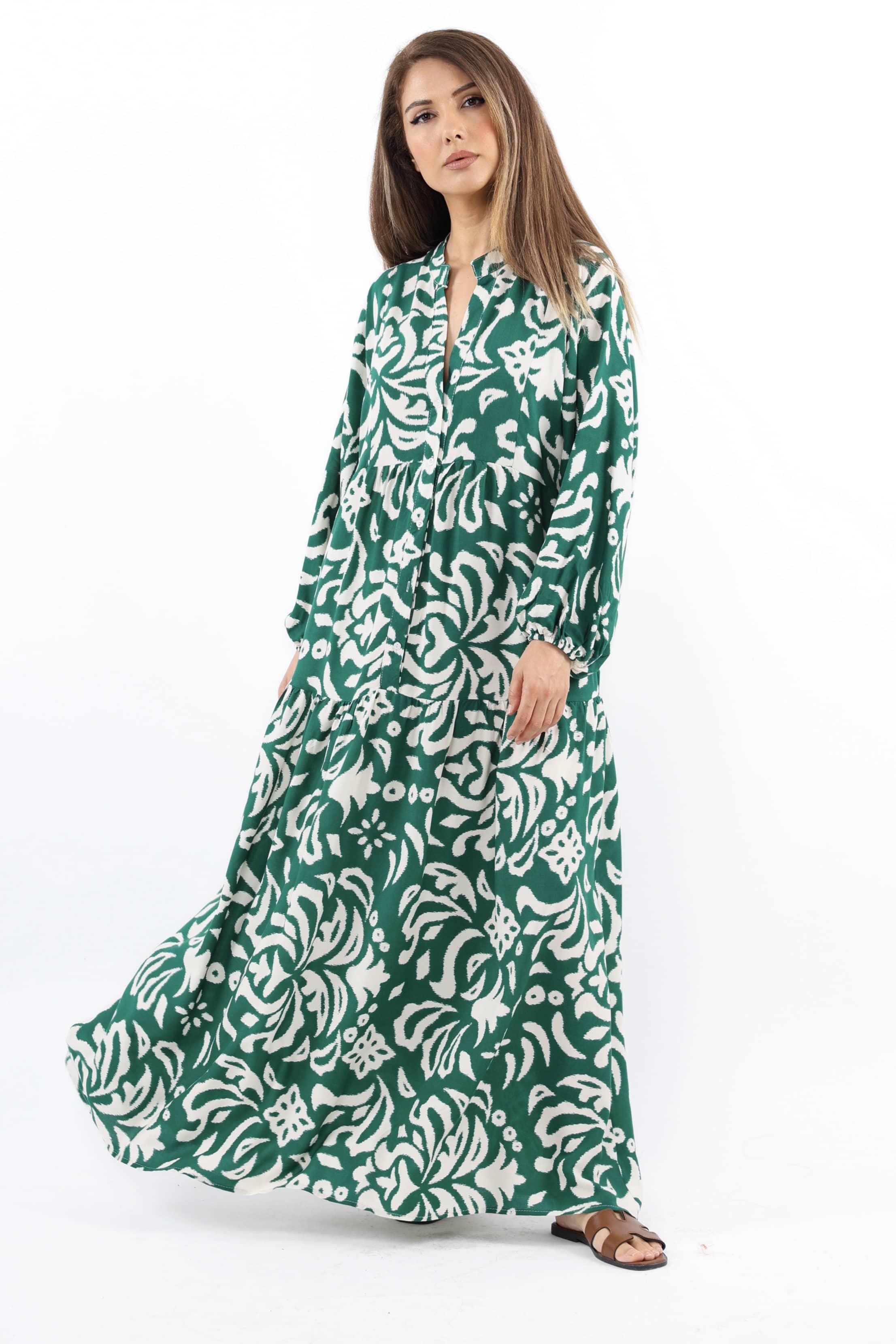 Prive Kadın Showy Zümrüt Yeşili %100 Viskon Maksi Boy Elbise