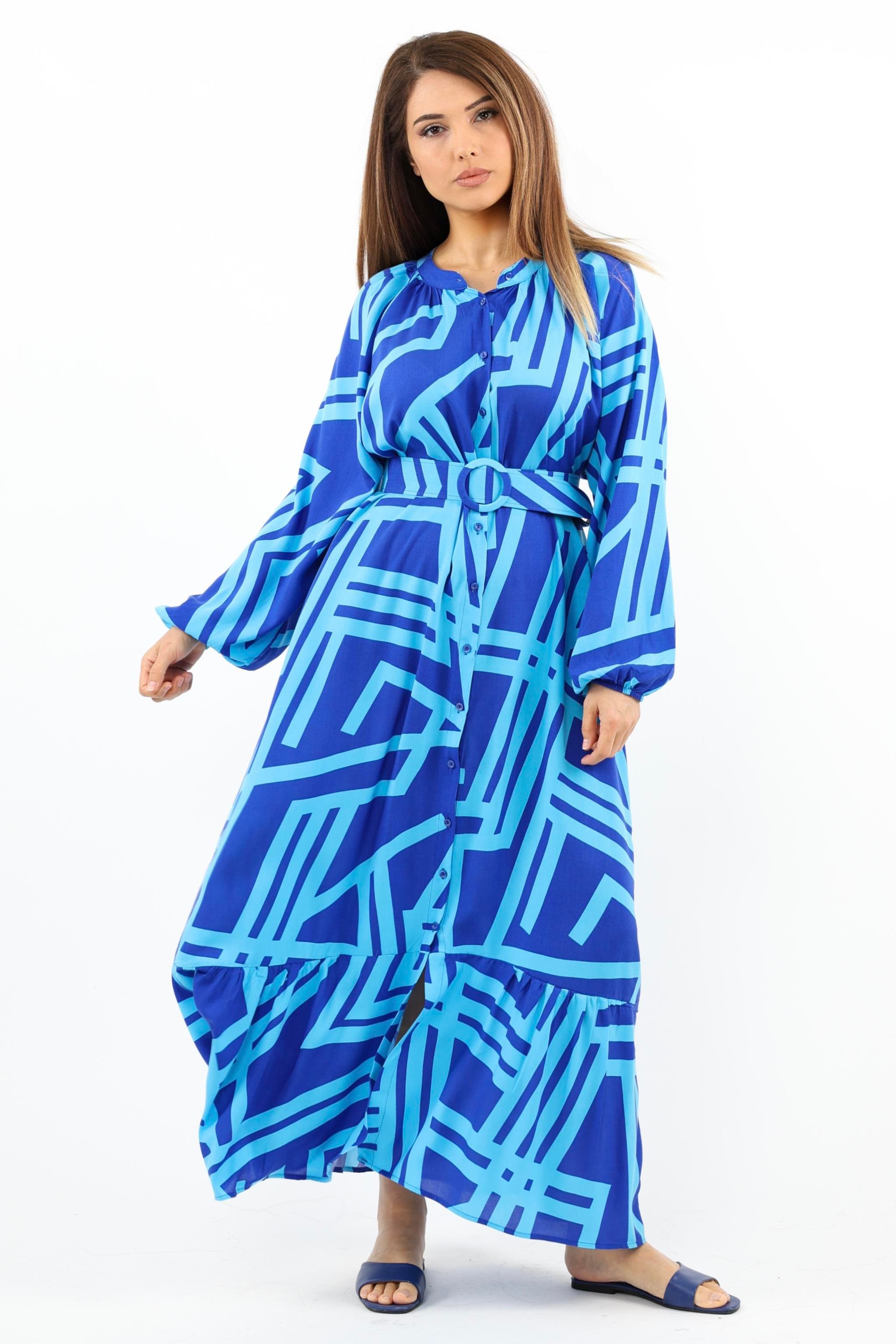 Prive Kadın Turn Turkuaz Kemerli %100 Viskon Yazlık Elbise