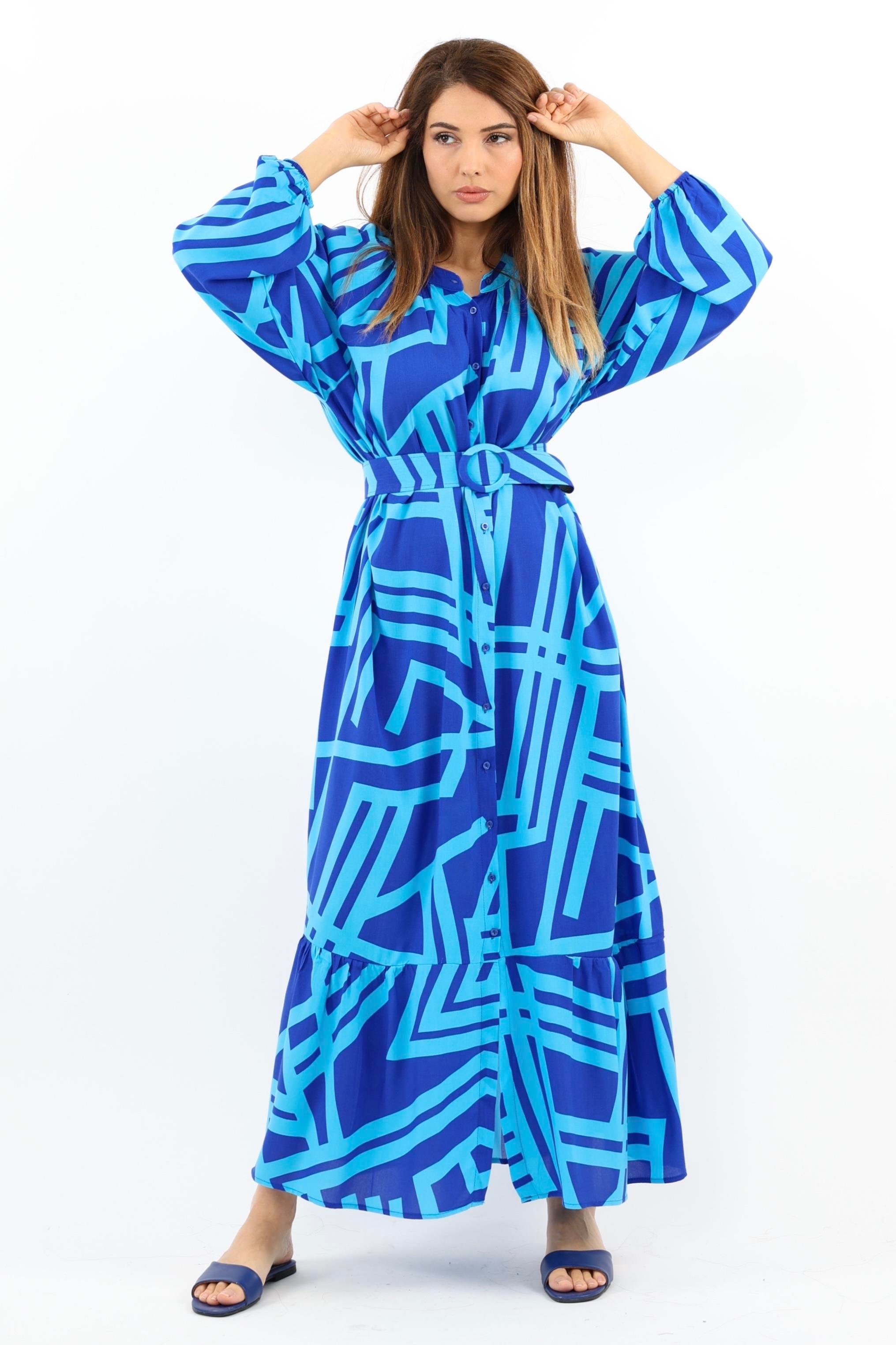 Prive Kadın Turn Turkuaz Kemerli %100 Viskon Yazlık Elbise