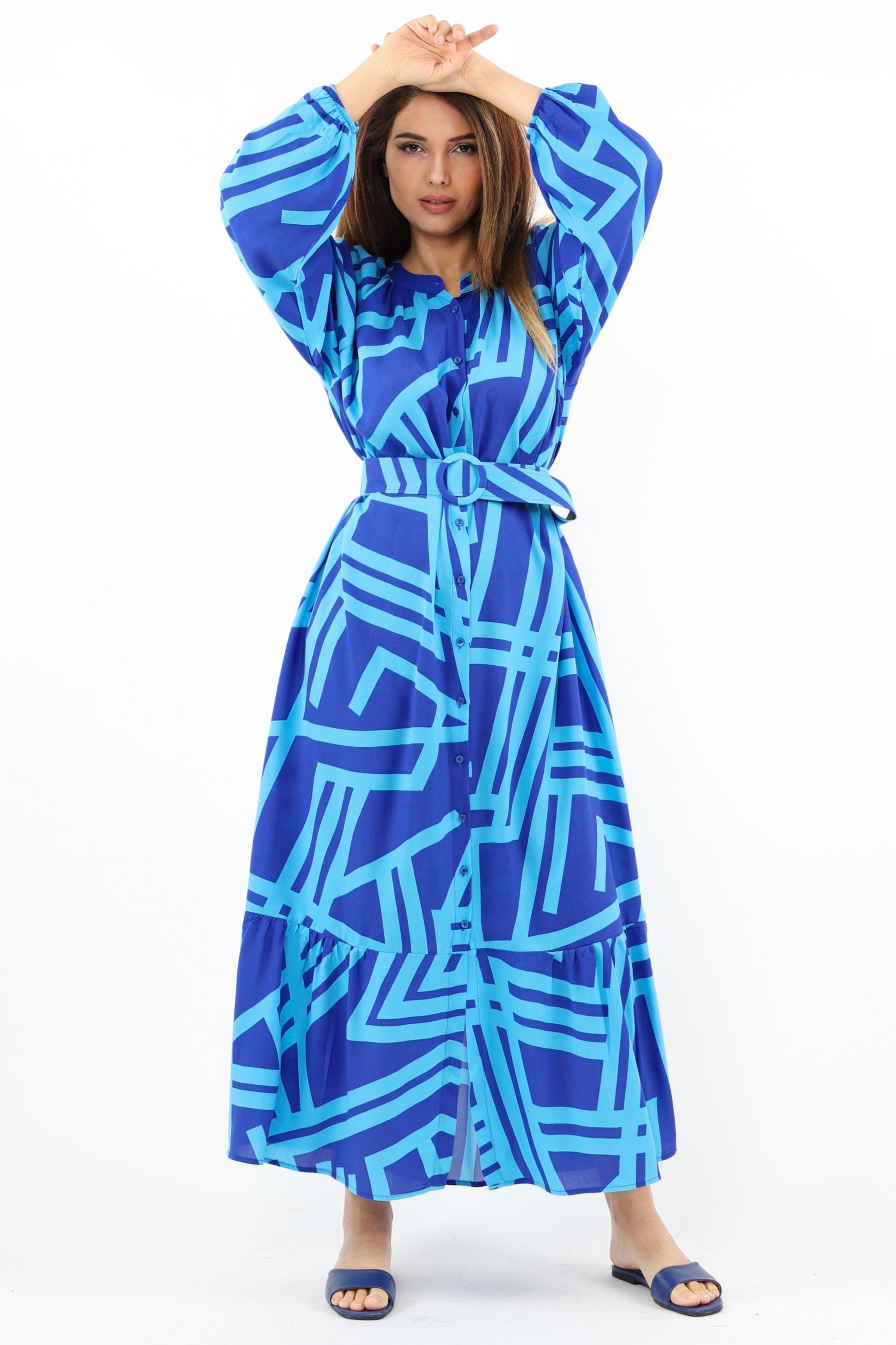 Prive Kadın Turn Turkuaz Kemerli %100 Viskon Yazlık Elbise