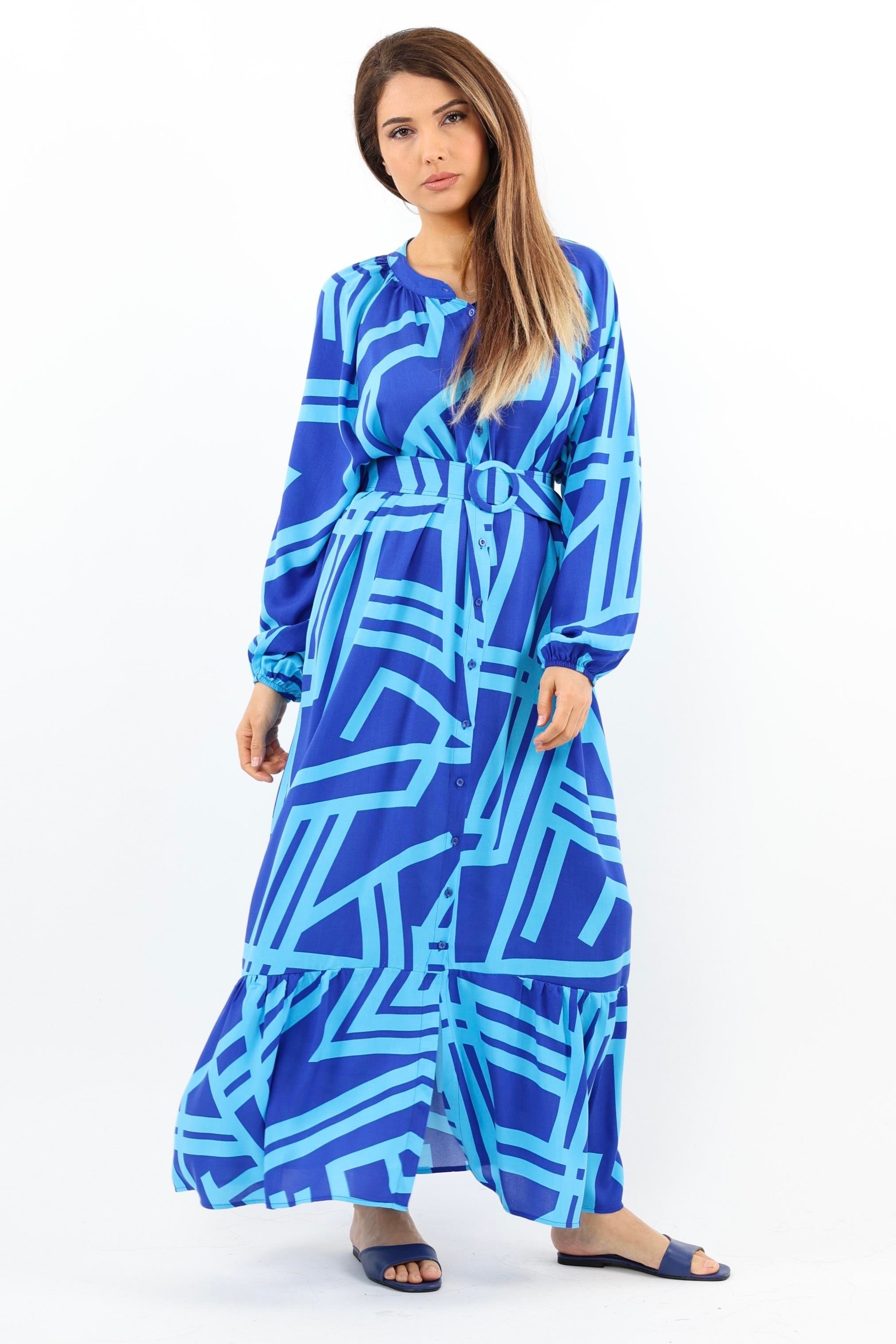 Prive Kadın Turn Turkuaz Kemerli %100 Viskon Yazlık Elbise