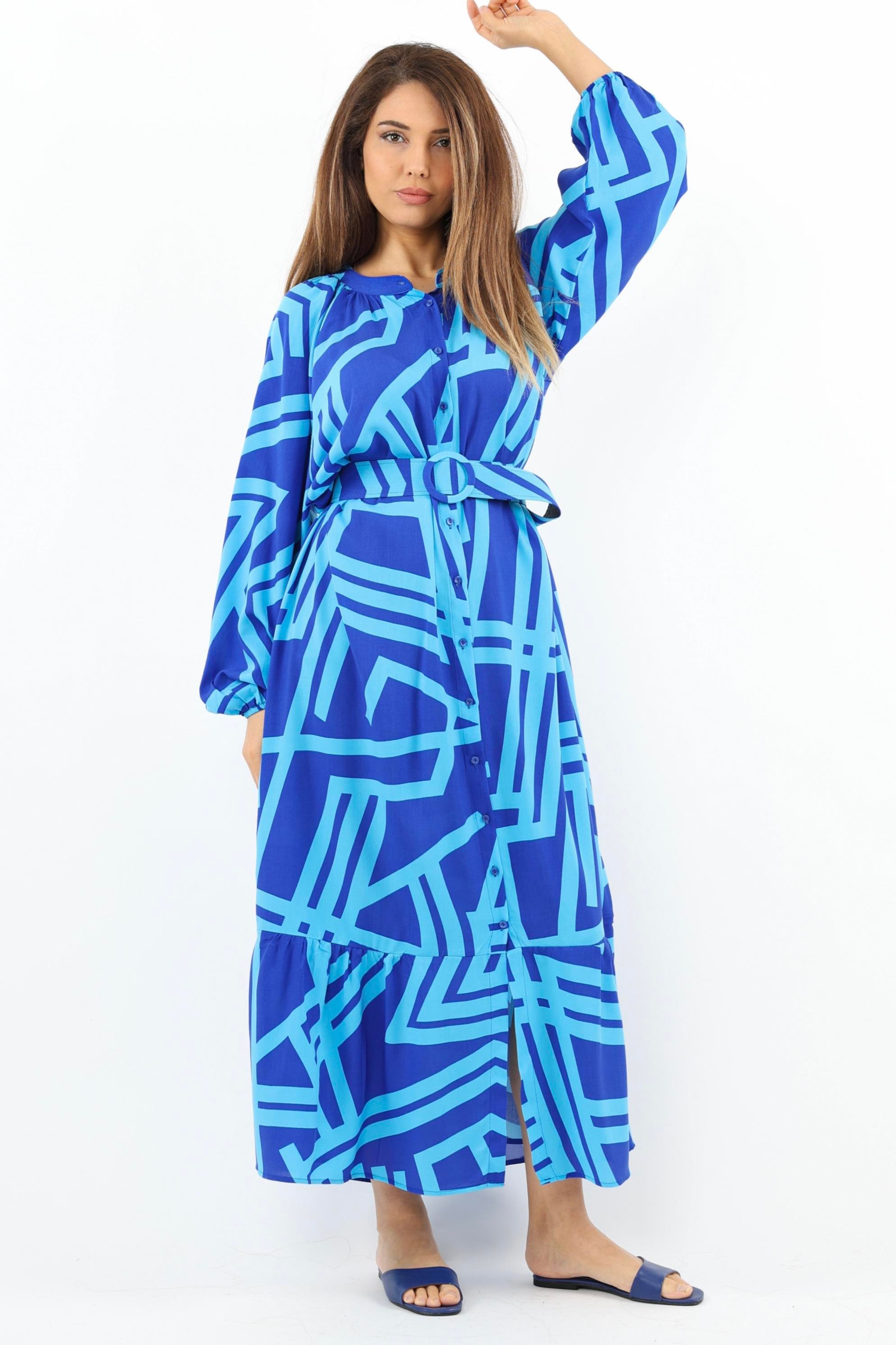 Prive Kadın Turn Turkuaz Kemerli %100 Viskon Yazlık Elbise