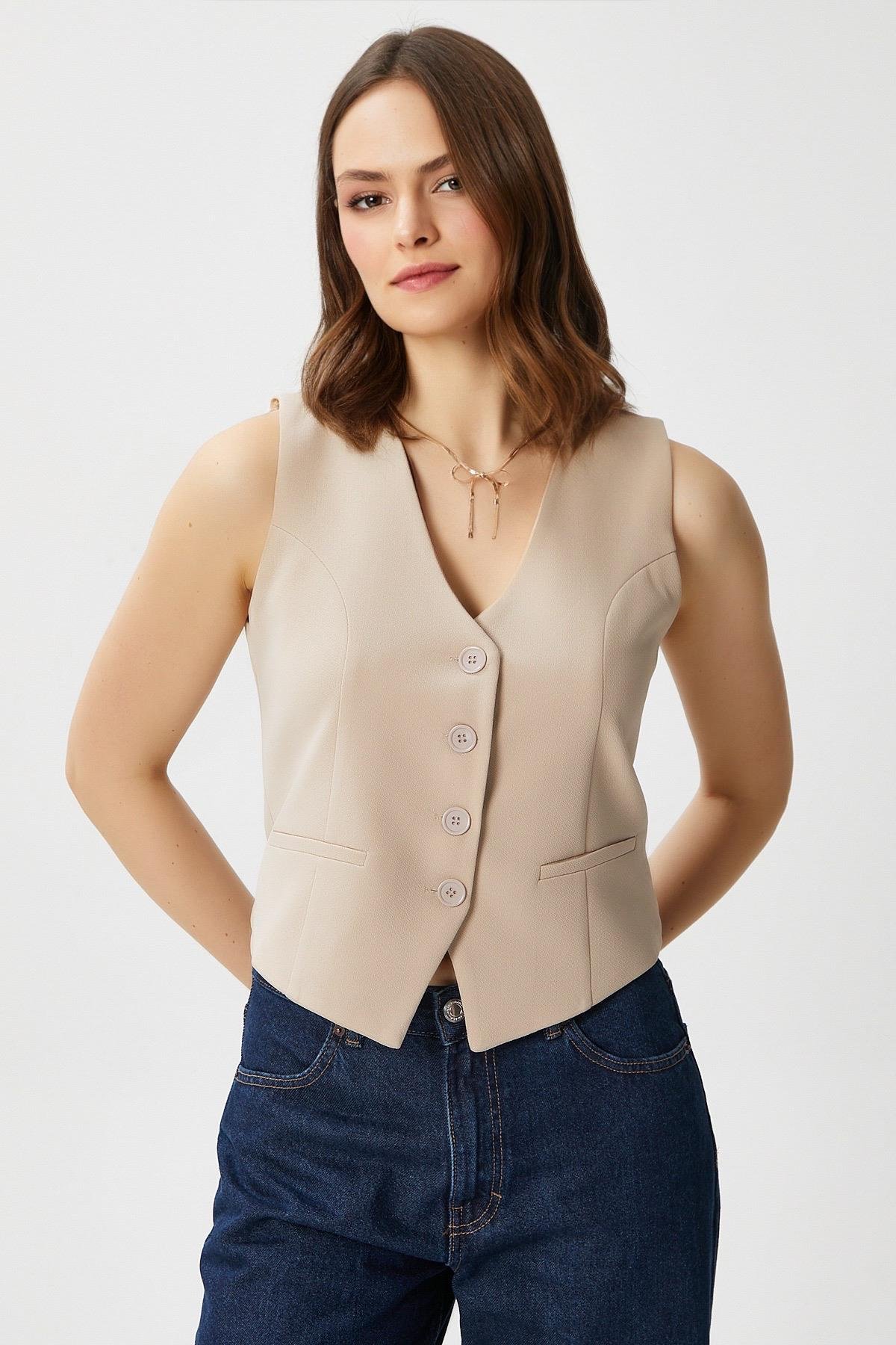 Ritnice Kadın Milena Astarlı  Açık Bej Yelek