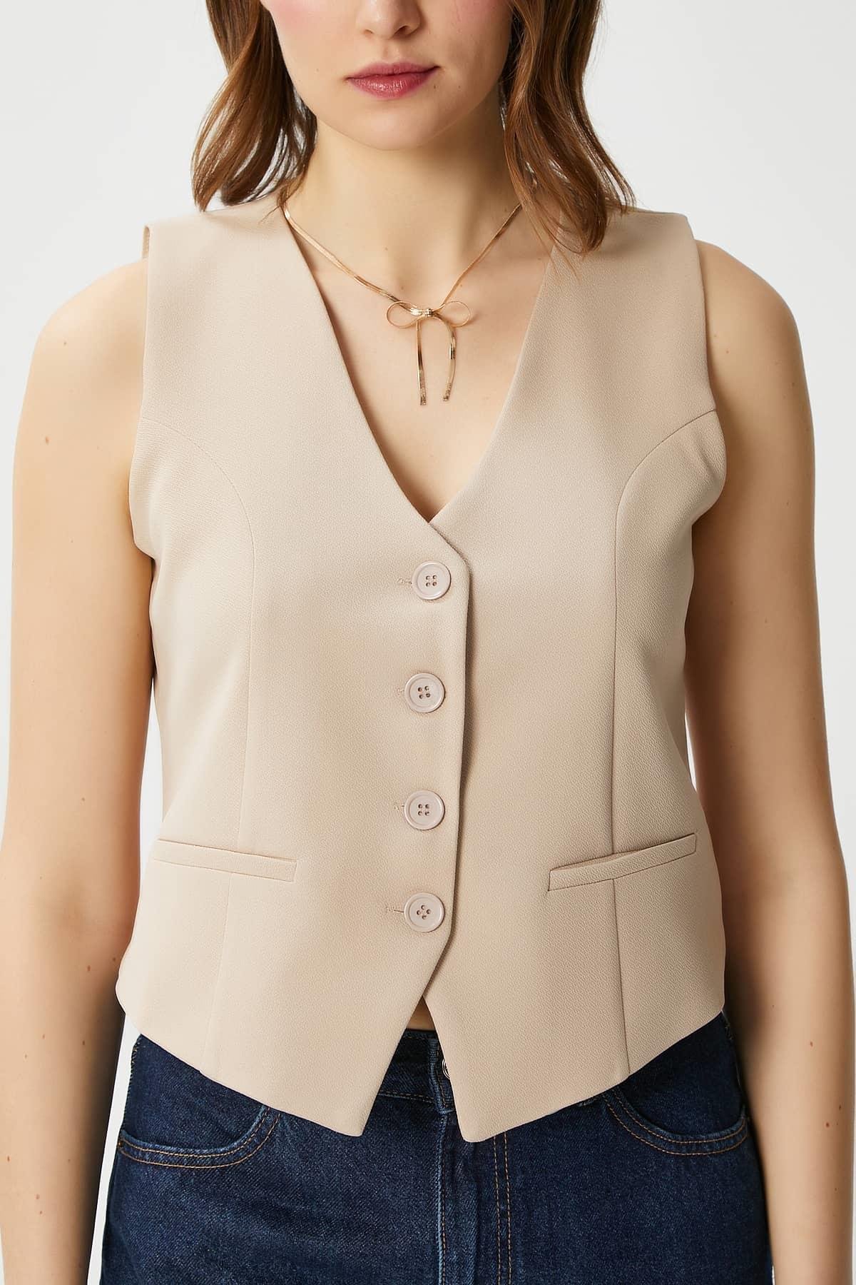 Ritnice Kadın Milena Astarlı  Açık Bej Yelek